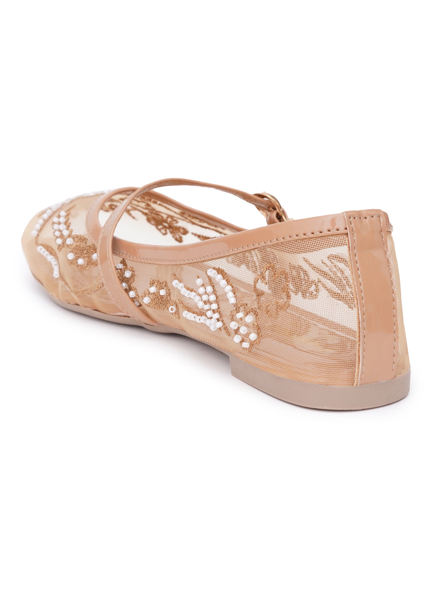 Elegant Pearl & Sequin Strap Mary Jane Style Ballerinas