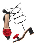Rose Detail Tie-Up Mid Heel Sandals