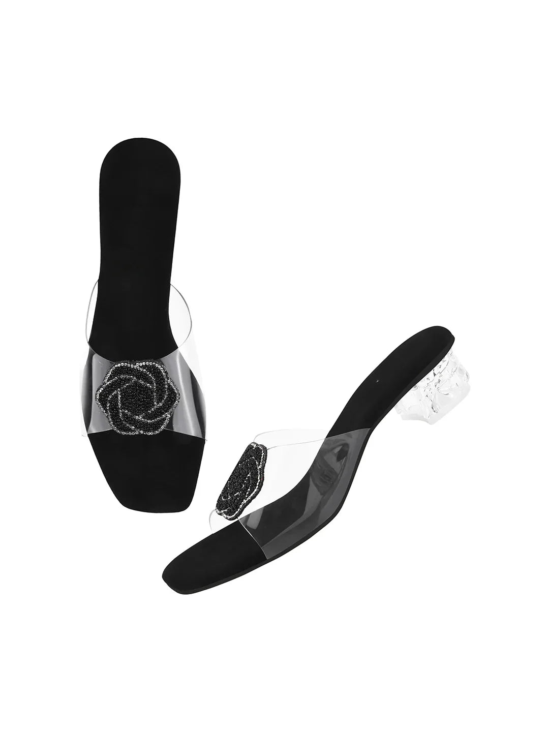 Elegant Crystal Accent Block Heels
