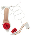 Rose Detail Tie-Up Mid Heel Sandals