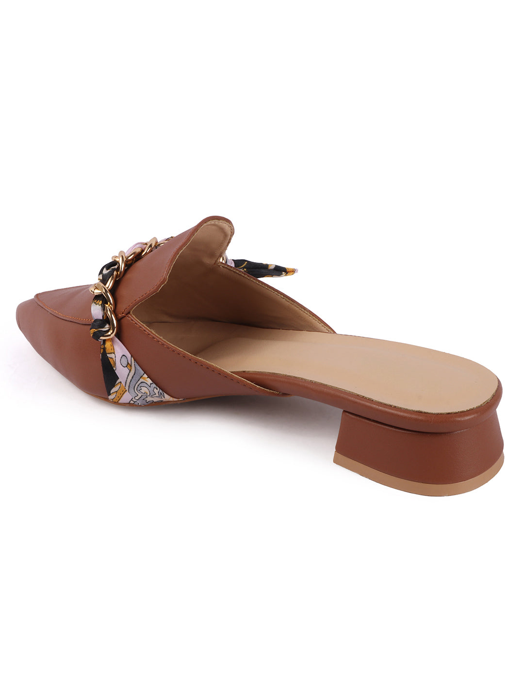 Golden Chain With Fabric Embellshed Solid Mules
