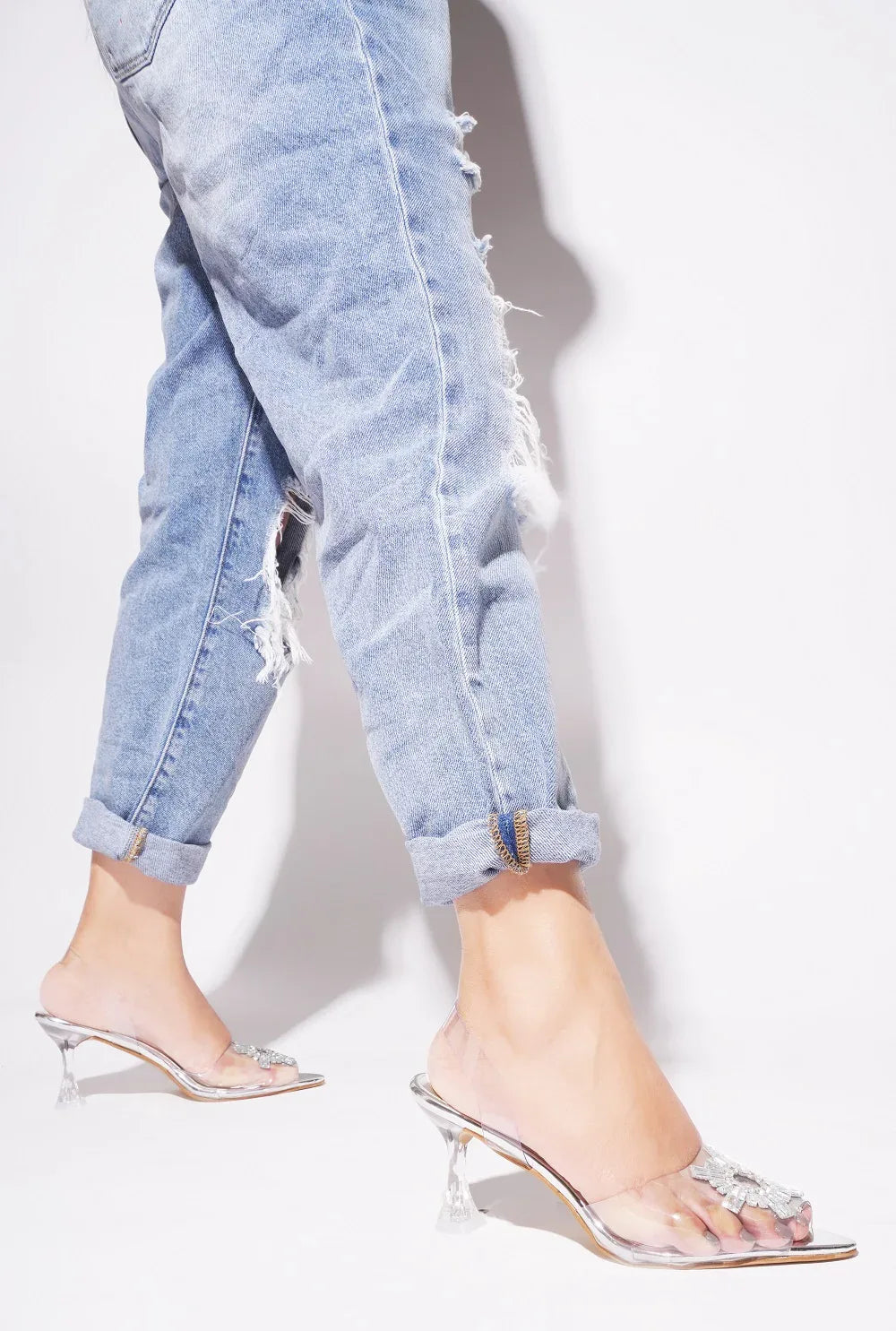 Diamond Accent Clear Heel Sandals