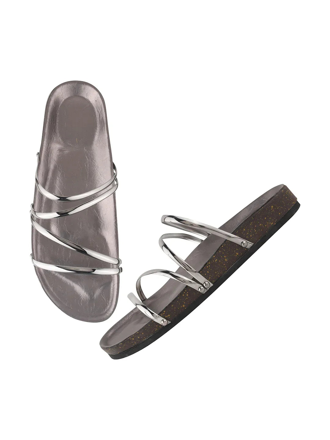 Elegant Spiral Strap Metallic Flats