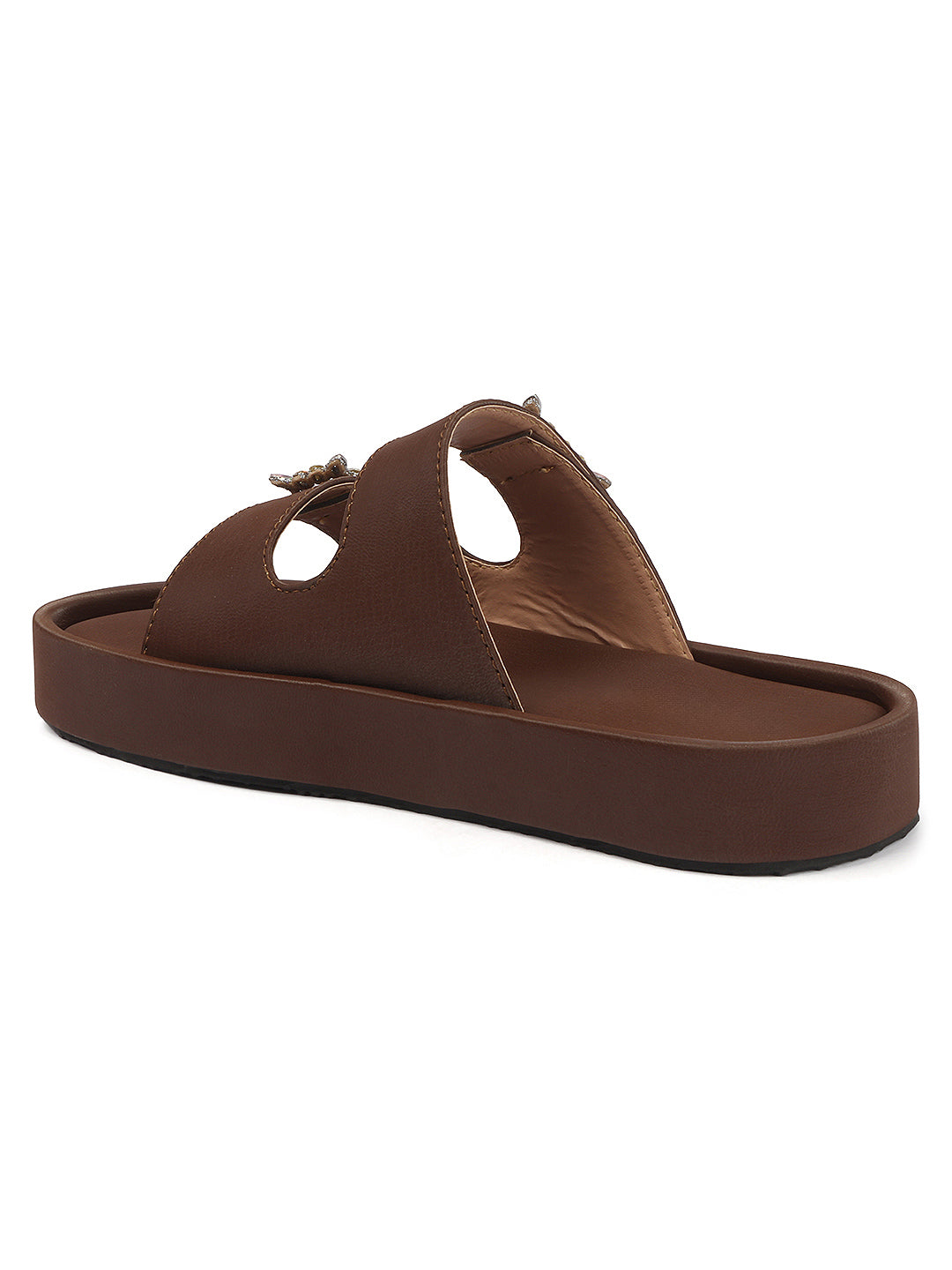 Dual-Strap Rhinestone Buckle Slide Soft Casual Flats