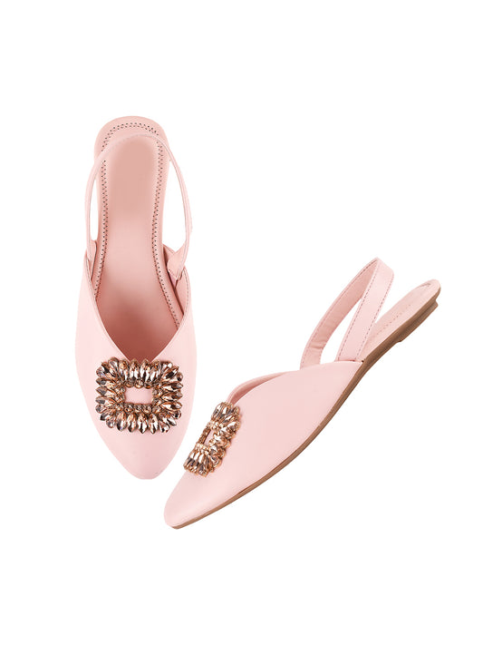 Chic Jewel Buckle Slingback Flats