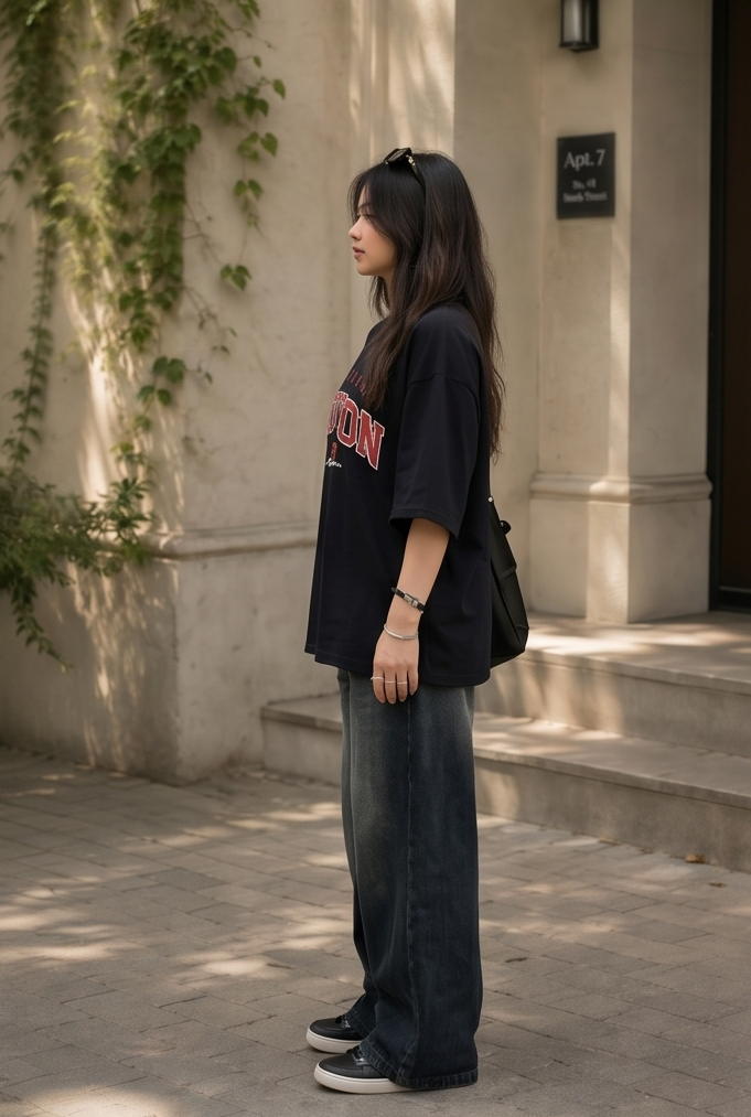 Oversized Boston Varsity Graphic Printed T-Shirt