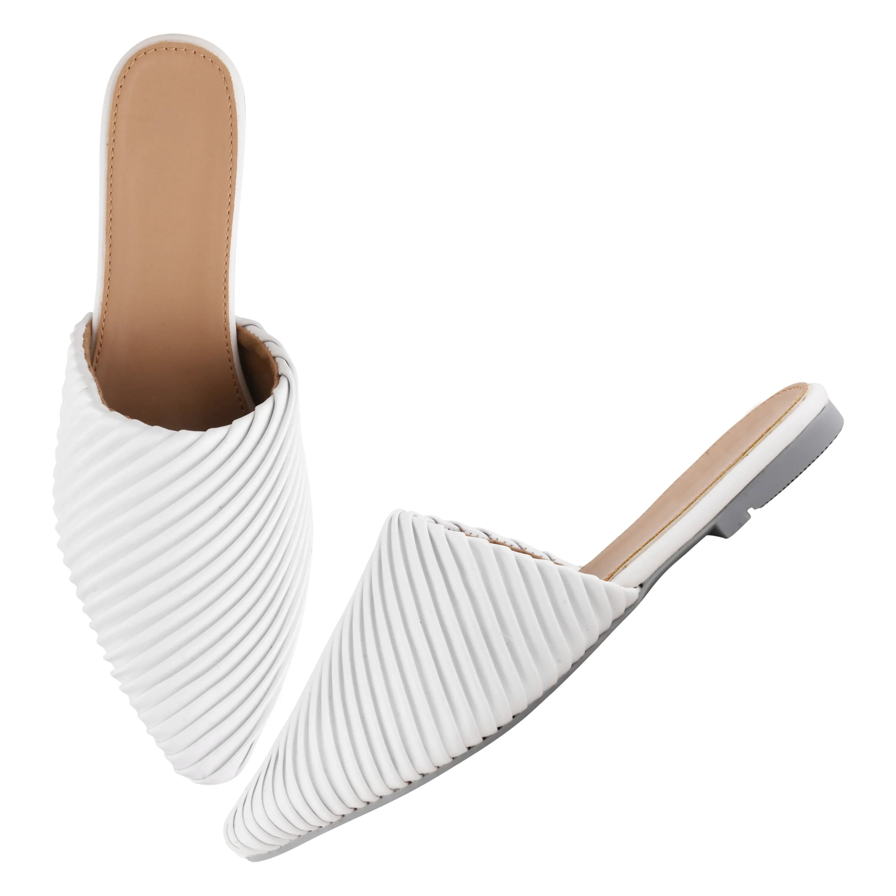 Modern Ribbed Finish Pointed Toe Mules