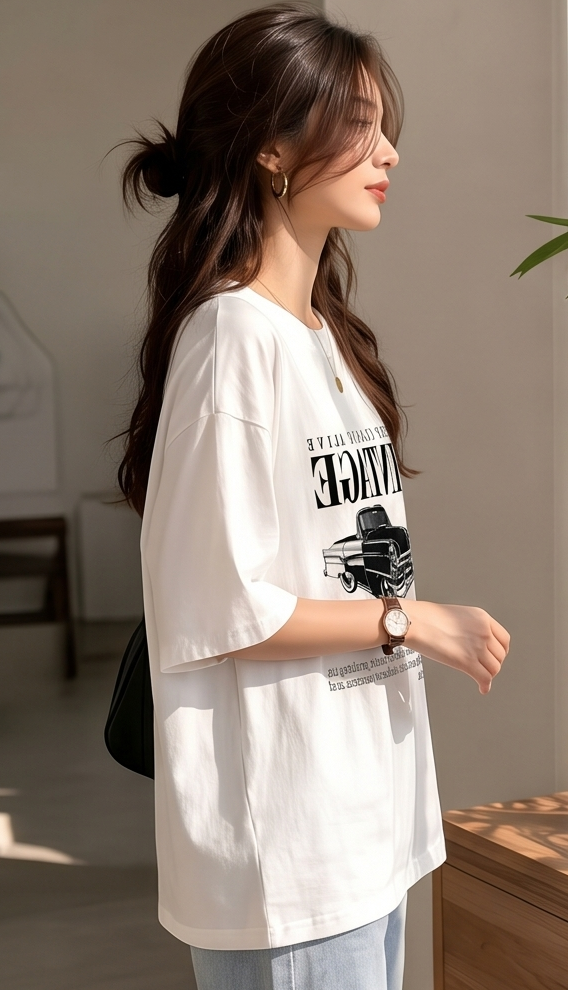 Retro Cotton Streetwear Oversized Vintage Car Graphic Printed T-Shirt