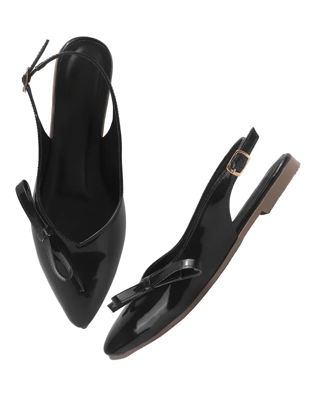 Glossy Pointed Toe Slingback Flat Mules