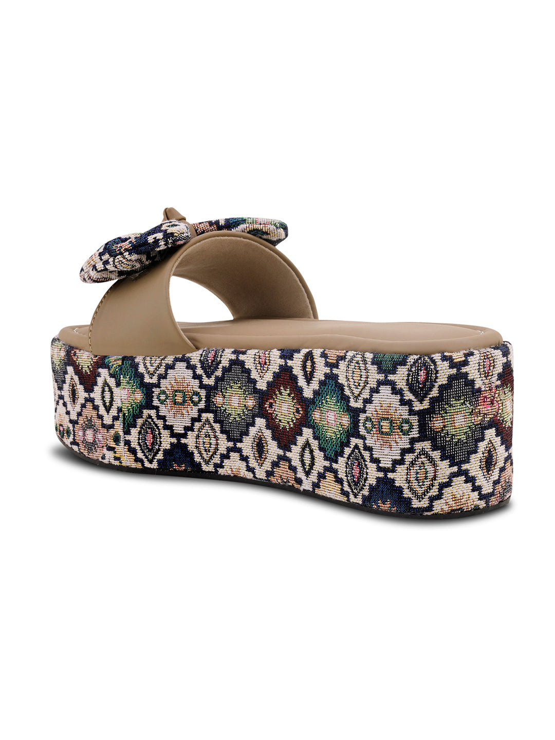 Tribal Boho Bow Printed Platform Wedge Slides