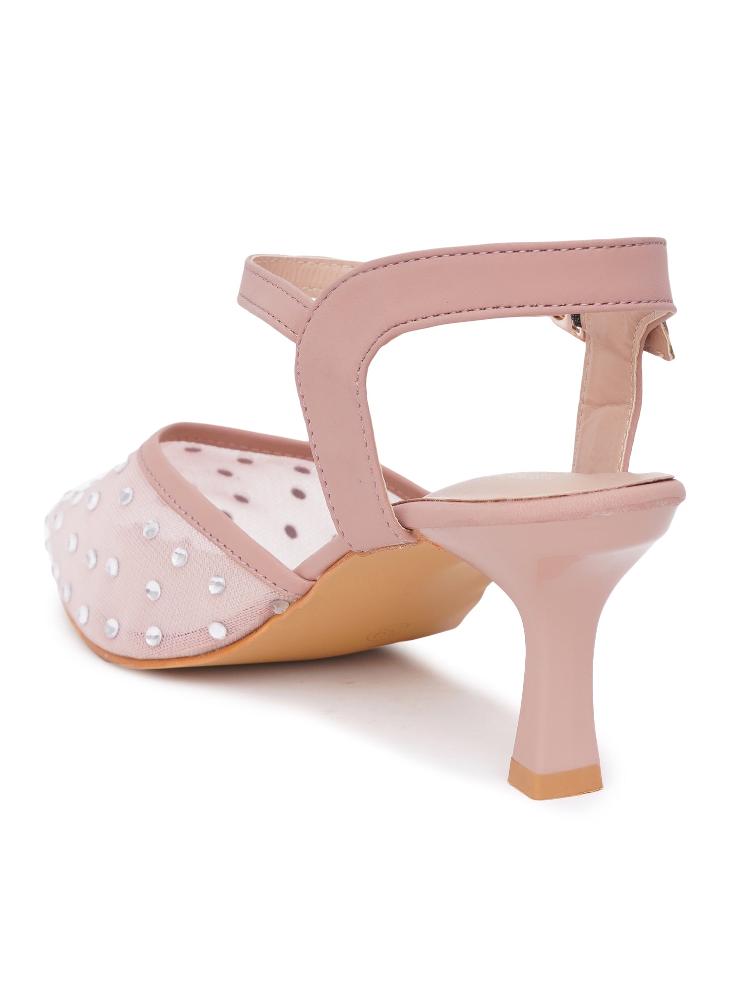 Rhinestone Mesh Pointed Toe Slingback Mules-Kitten Heel