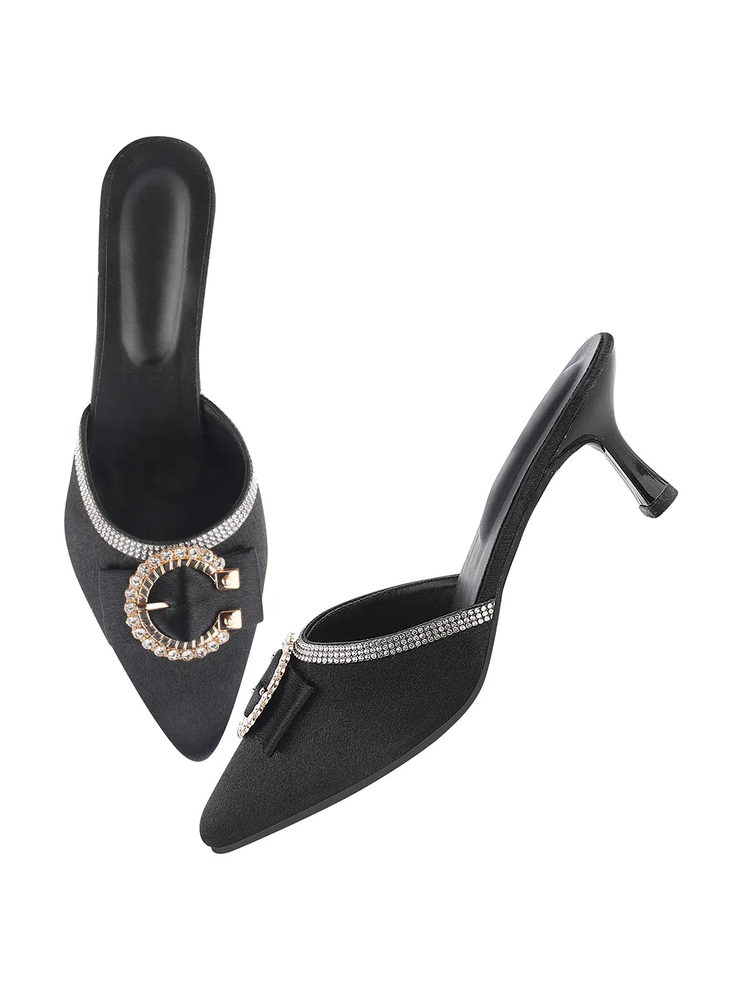 Stylish Pointed Toe Slip-On Heels for Women – Buckle Detail