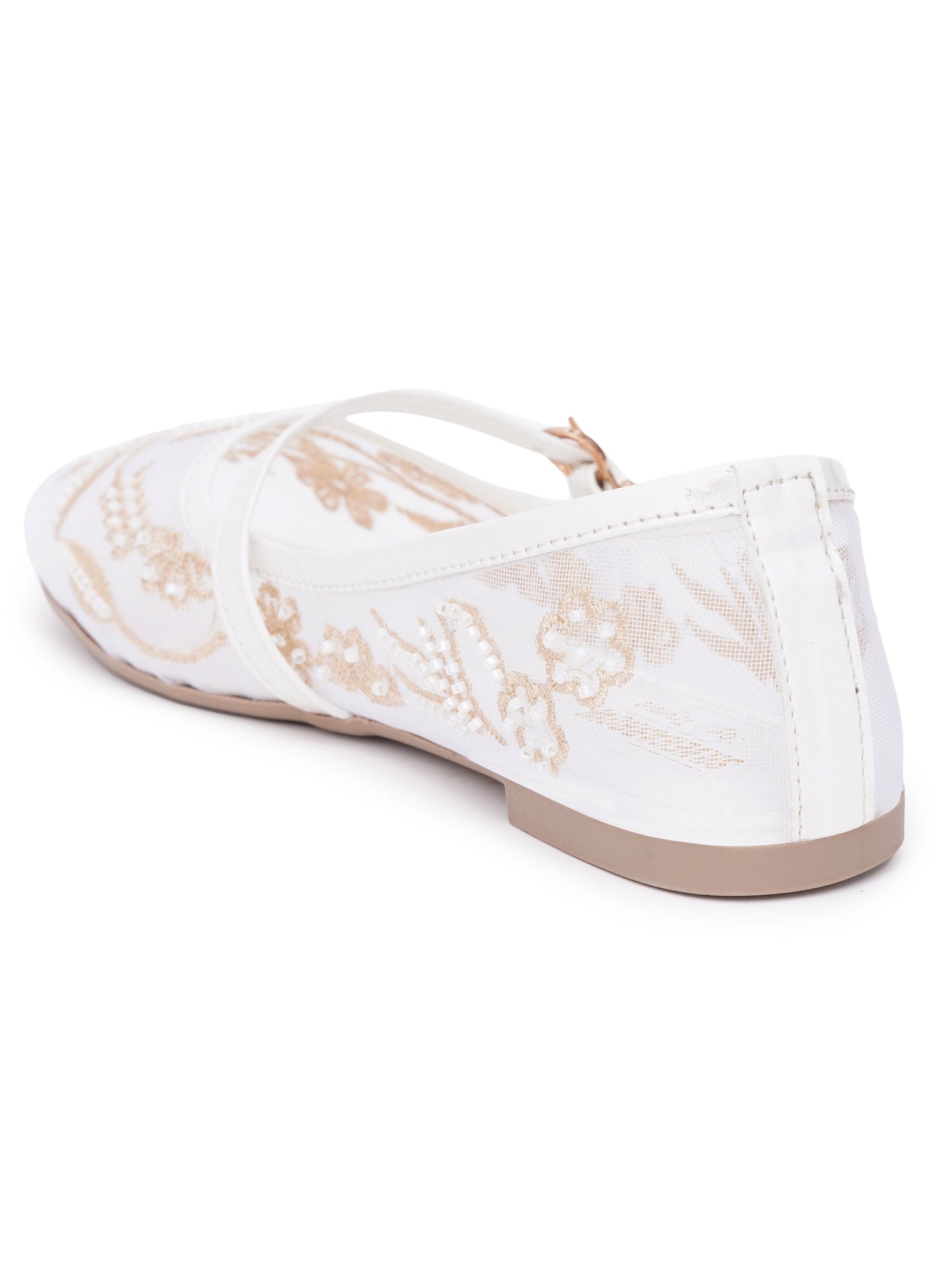 Elegant Pearl & Sequin Strap Mary Jane Style Ballerinas