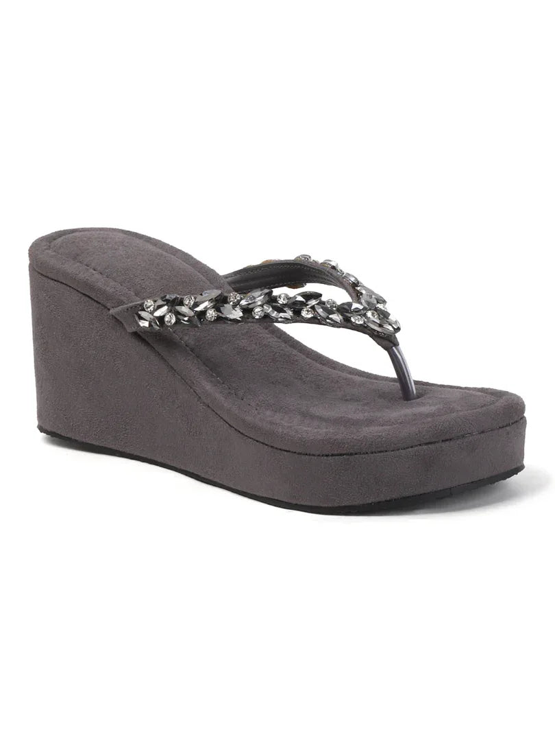 Jewel Detail Comfort Wedge Slides