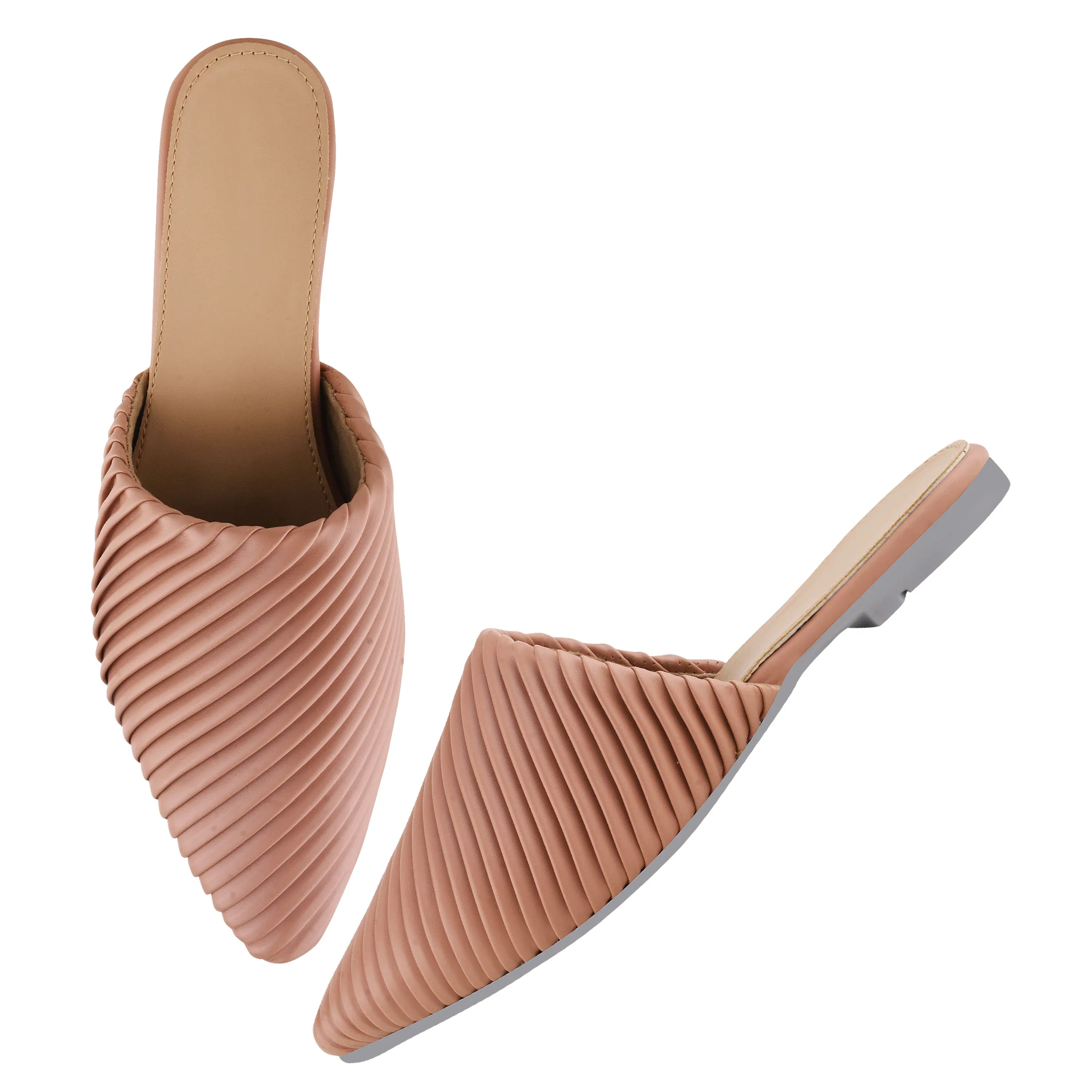 Modern Ribbed Finish Pointed Toe Mules