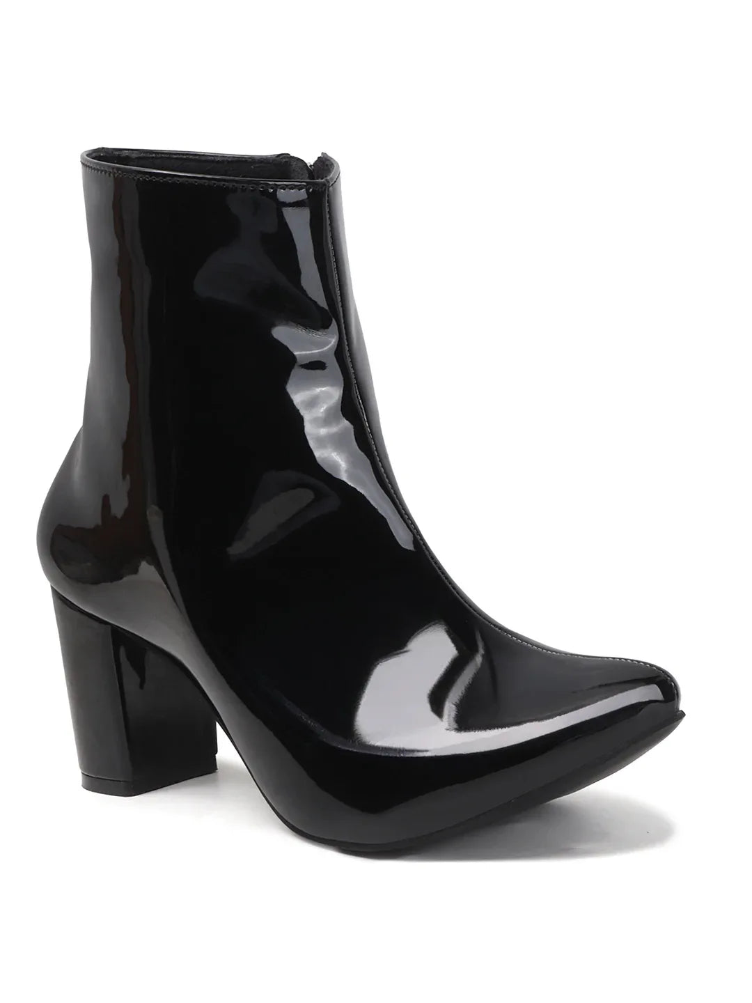Patent Finish Block Heel Ankle Boots for Women