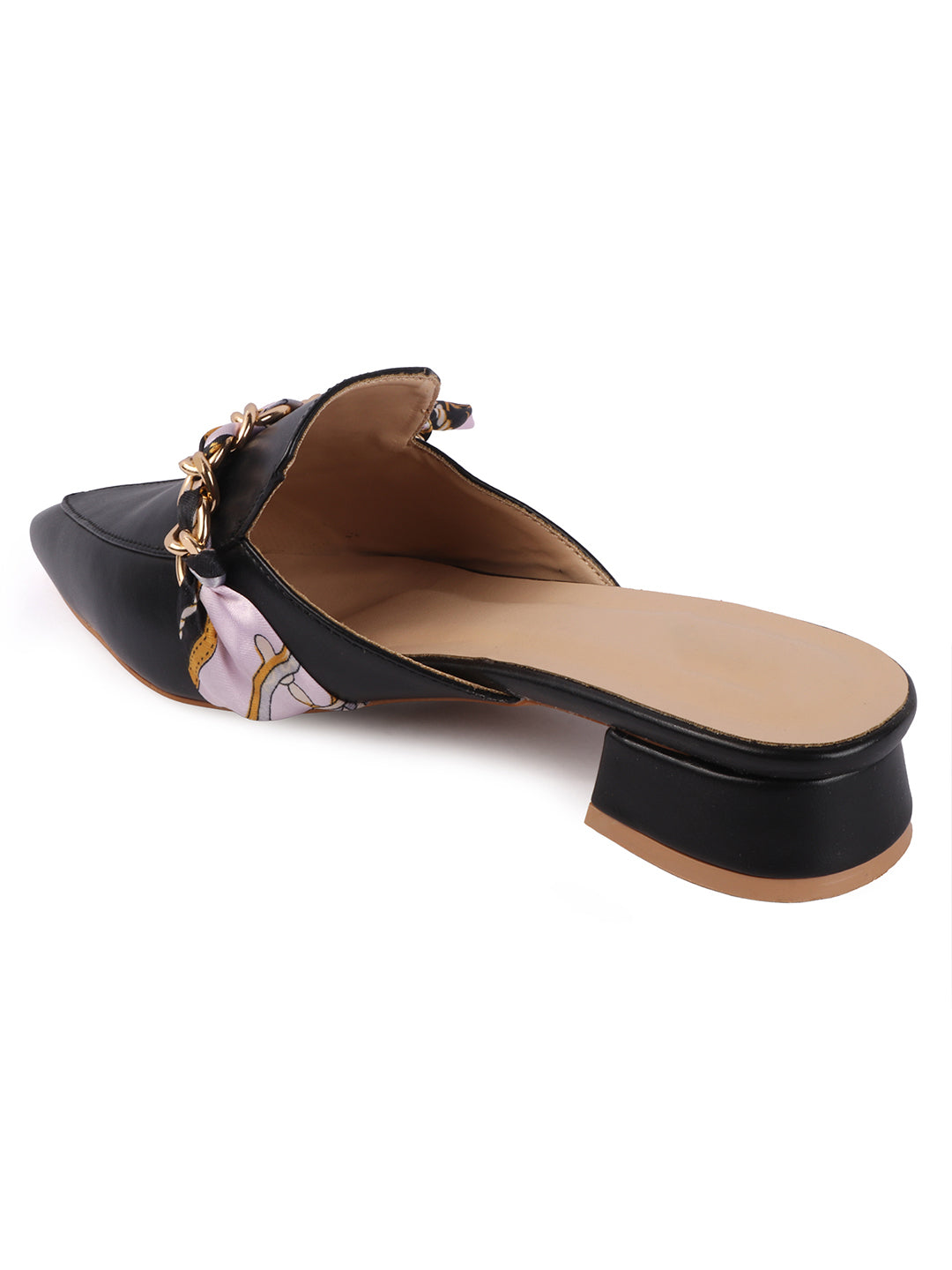 Golden Chain With Fabric Embellshed Solid Mules