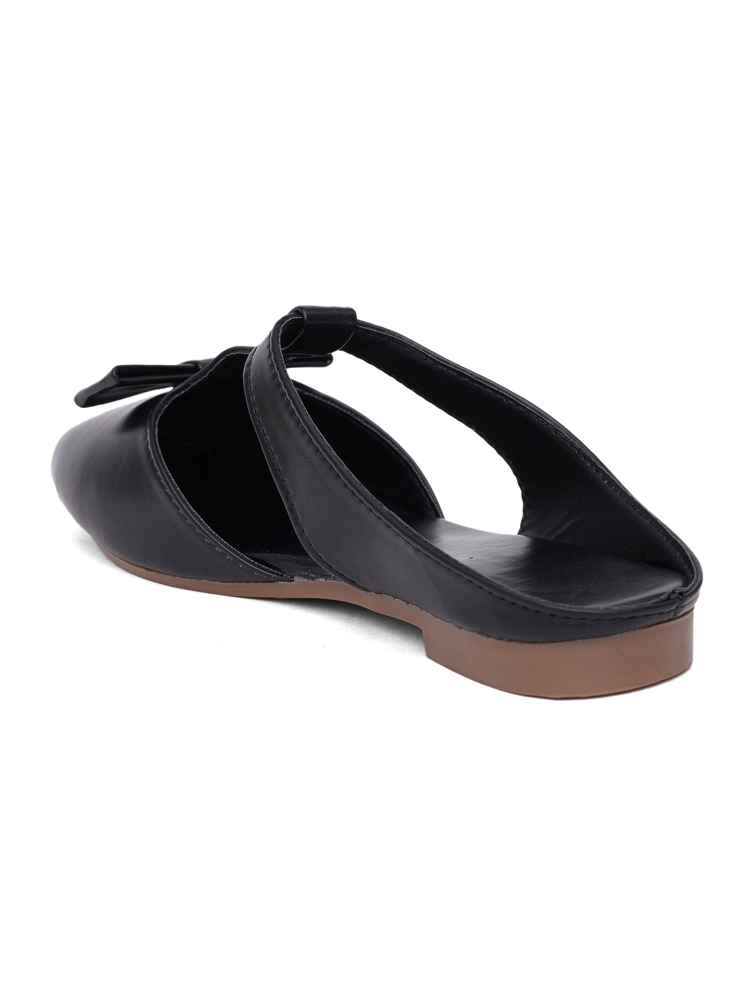 Casual Slip-On Women's Bow Detail T-Strap Mule Flats-Black