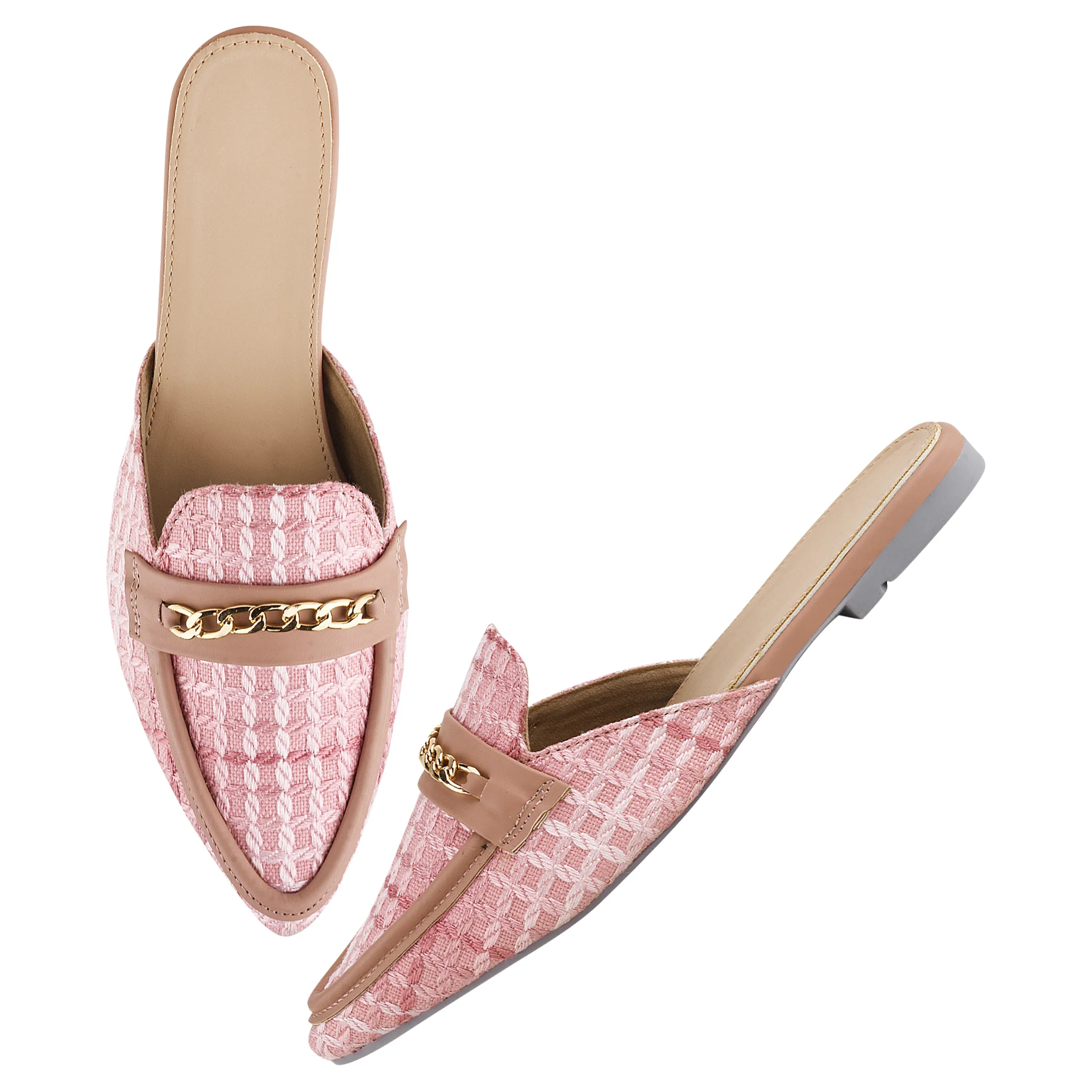 Classic Textured Mule with Gold Chain