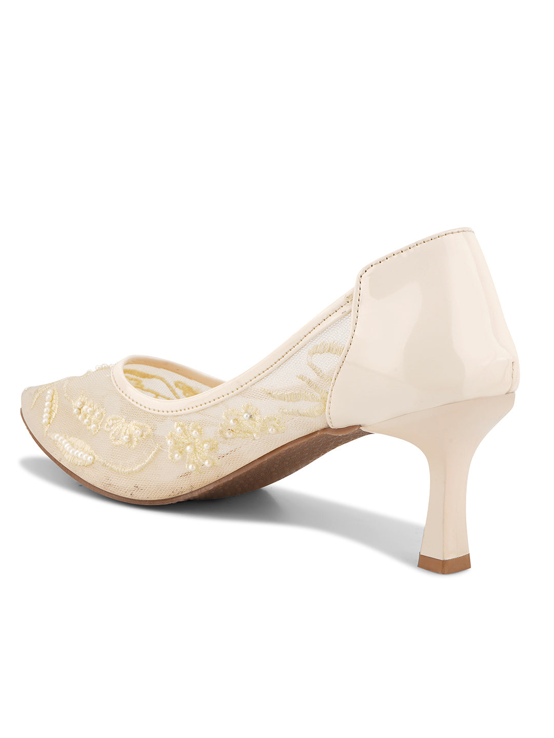 Pearl Embroidered Mesh Kitten Heels
