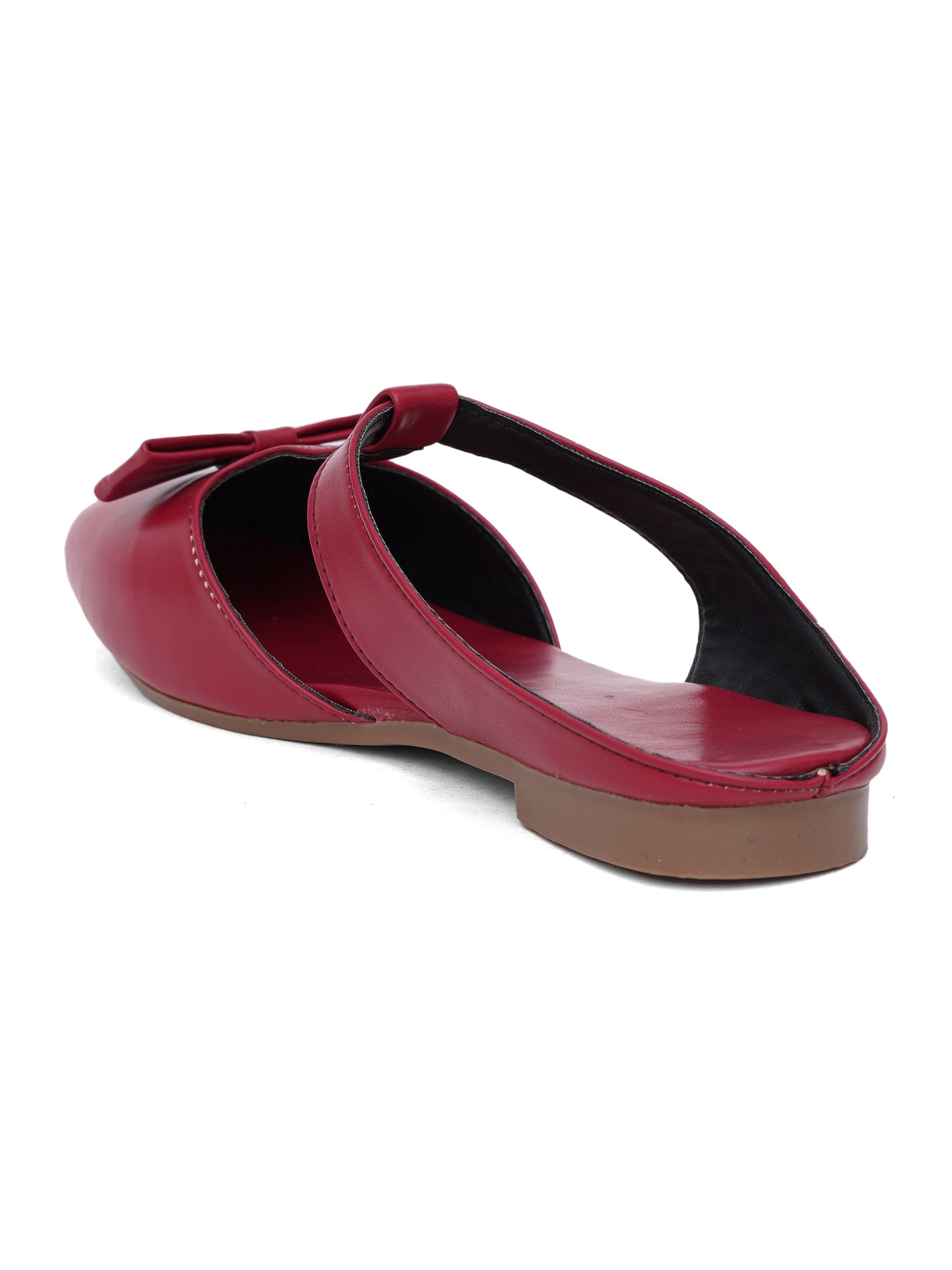 Casual Slip-On Women's Bow Detail T-Strap Mule Flats-Cherry