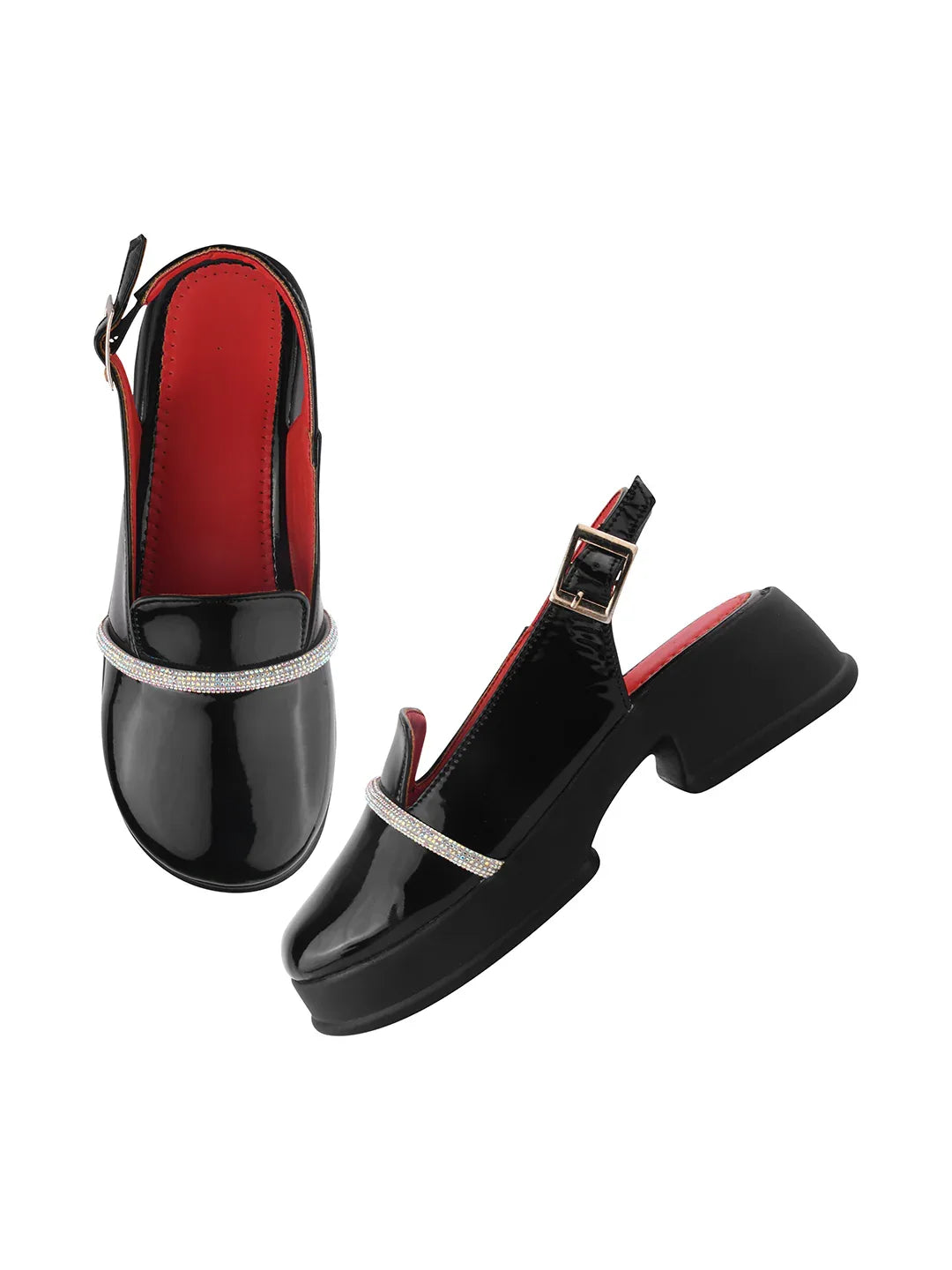 Classic Glossy Block Heel Pumps for Women