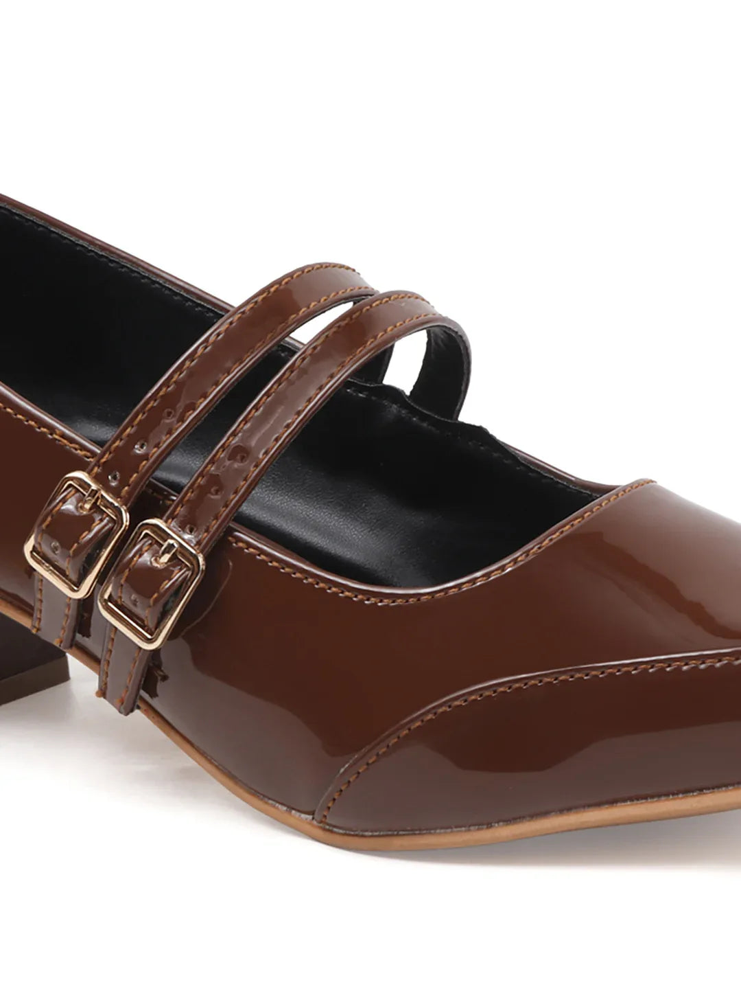 Patent Finish Buckle Detail Mid Heels