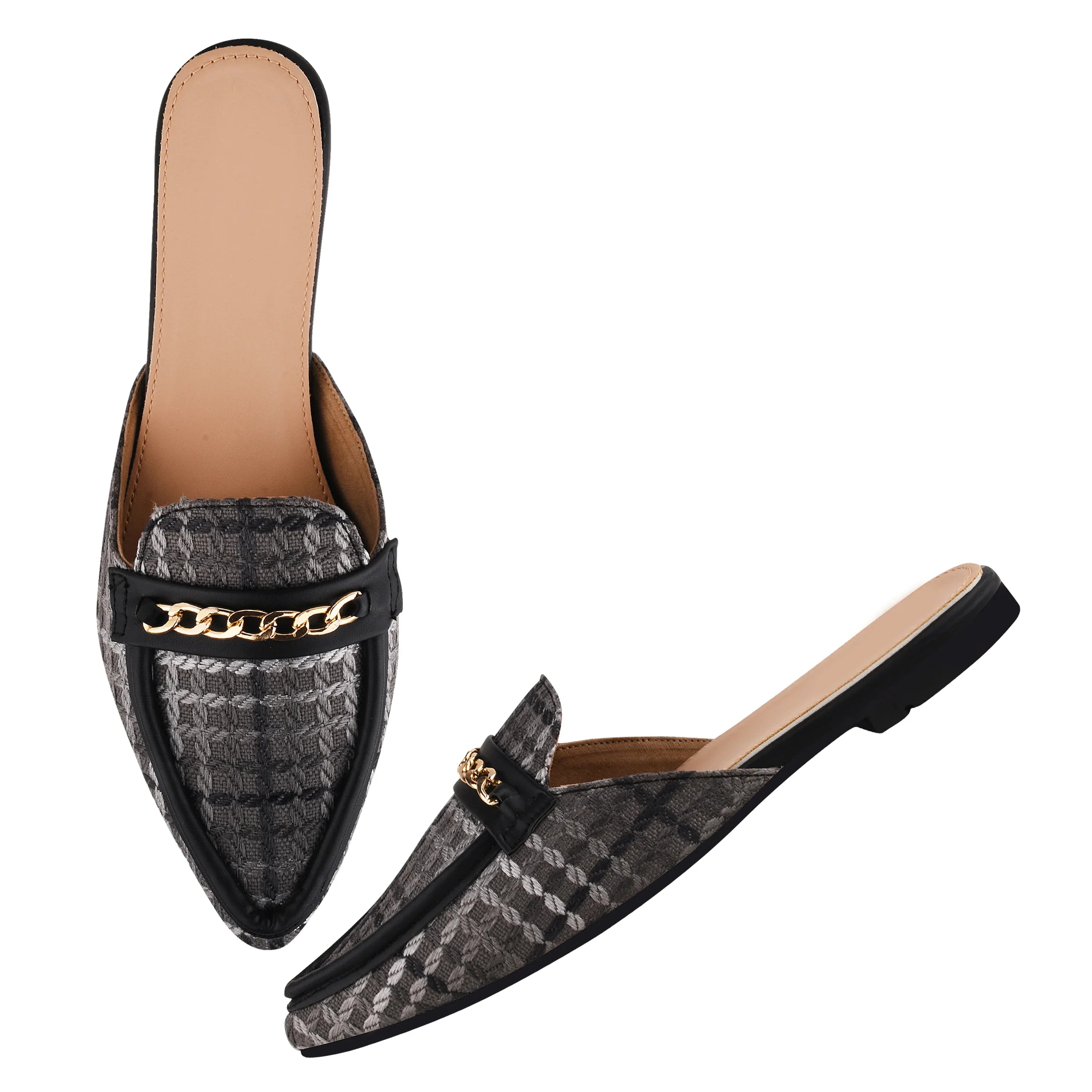 Classic Textured Mule with Gold Chain