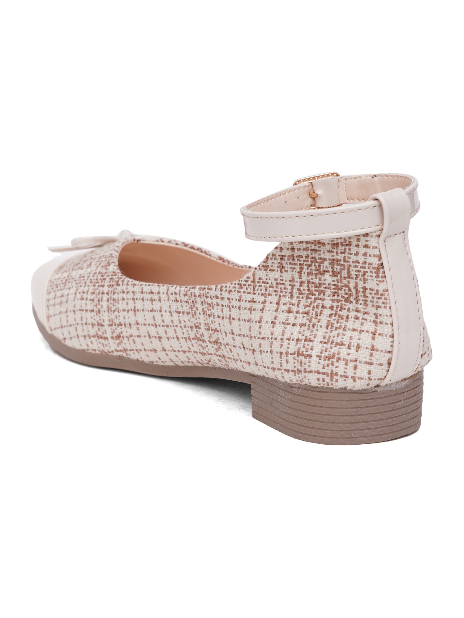 Elegant Tweed Texture Ballet Pumps Bellies with Ankle Strap