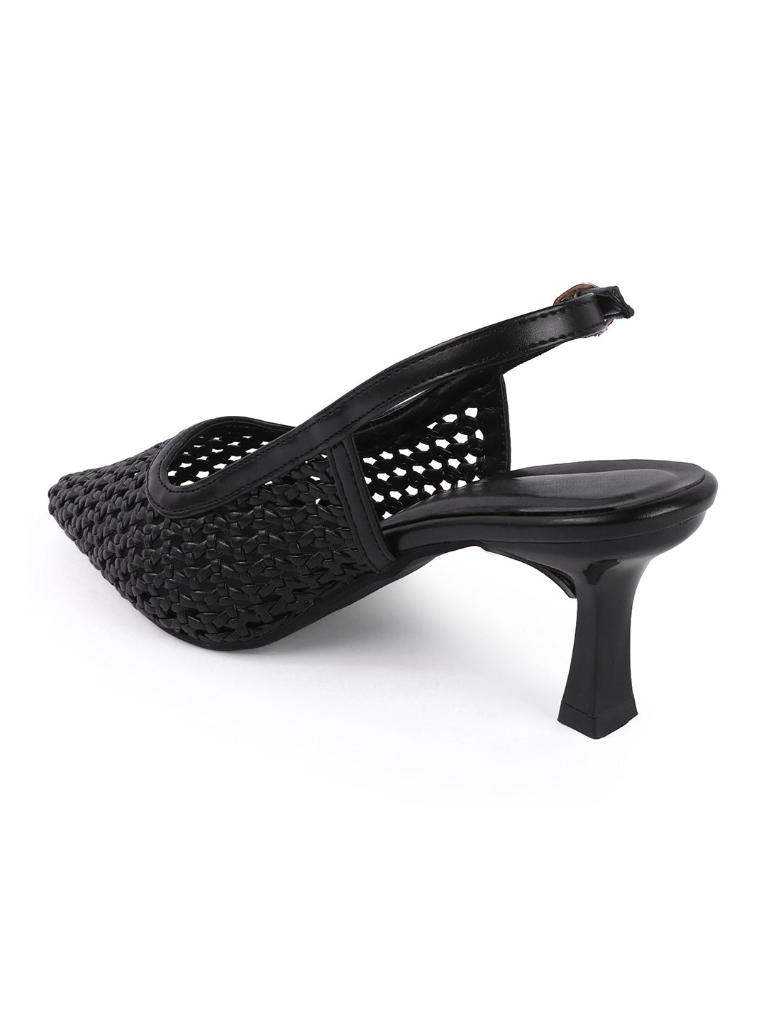 Weave Chic Buckle Strap Kitten Heel Mules