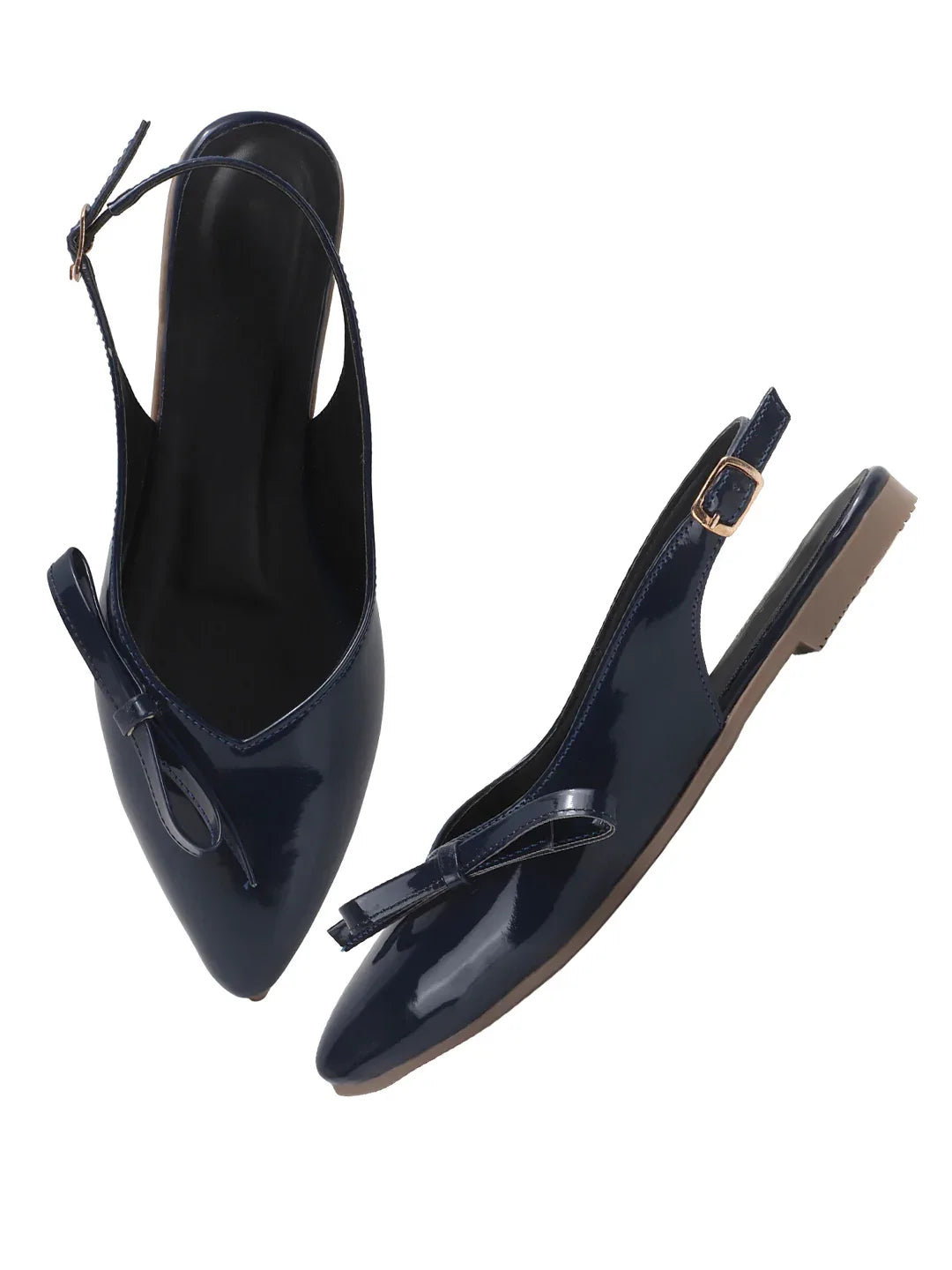 Glossy Pointed Toe Slingback Flat Mules
