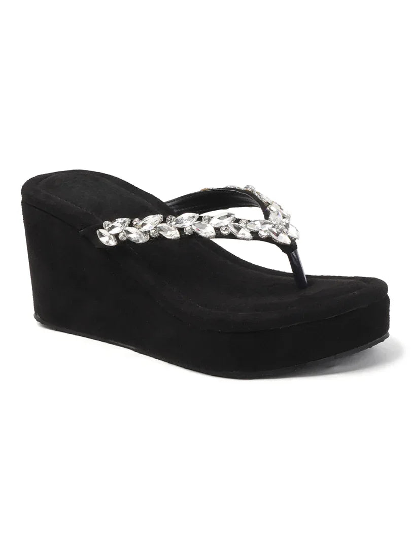 Jewel Detail Comfort Wedge Slides
