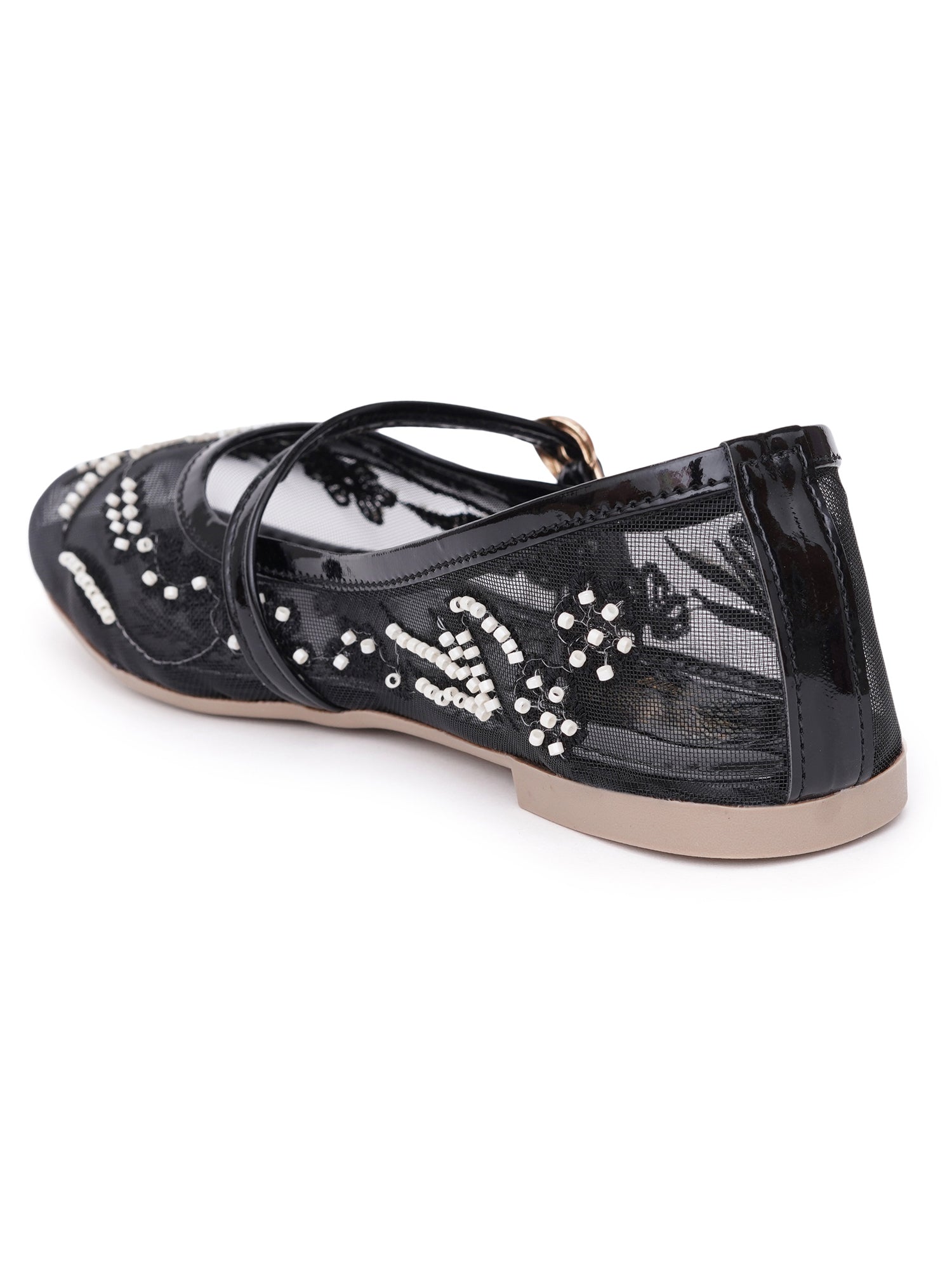 Elegant Pearl & Sequin Strap Mary Jane Style Ballerinas