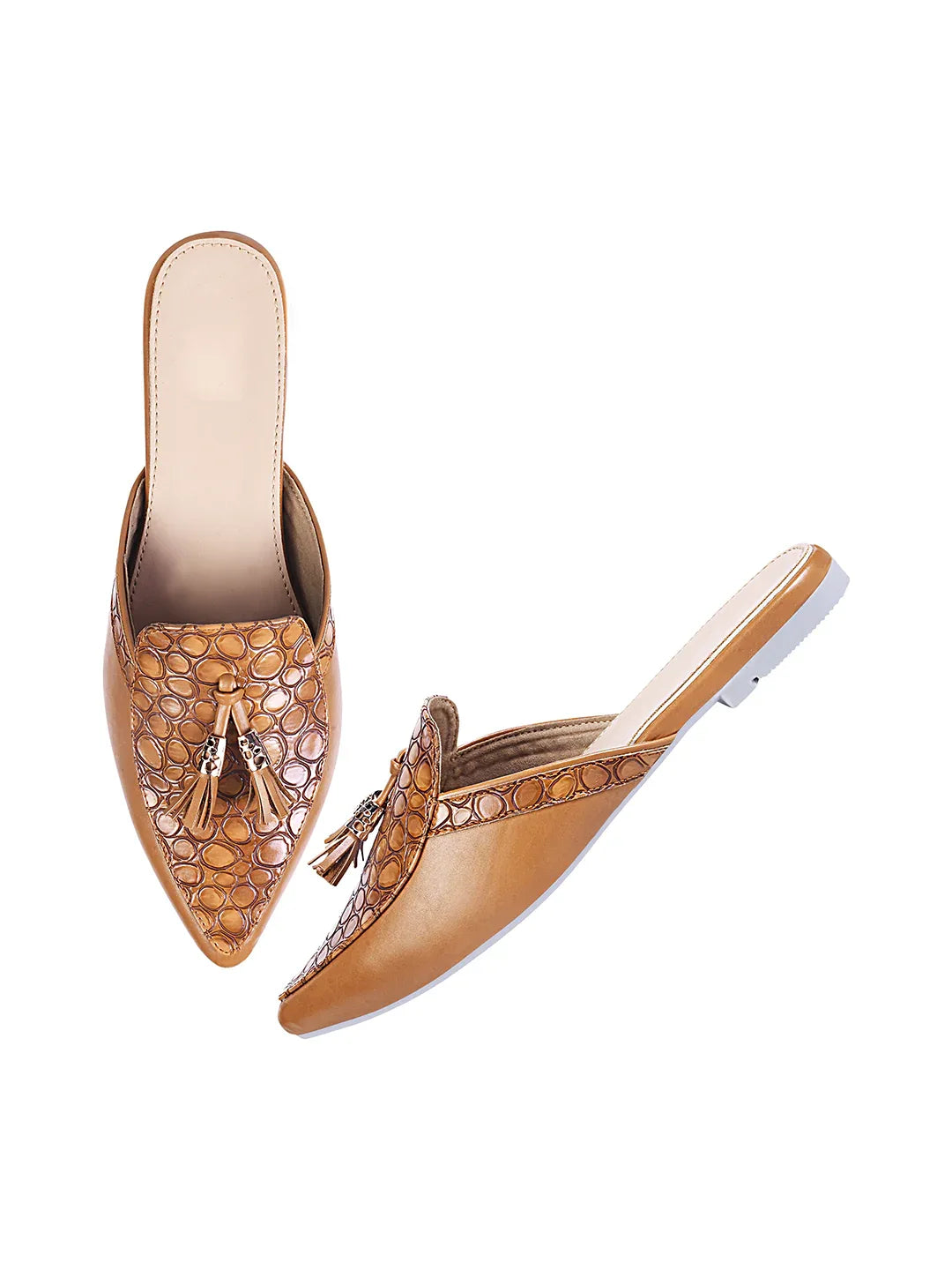 Minimal Tassel Detail Pointed Mule Flats