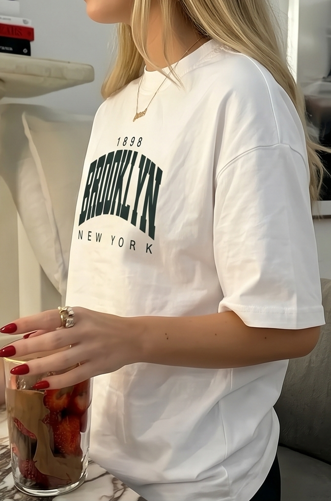 Oversized Brooklyn New York Typography Printed T-Shirt