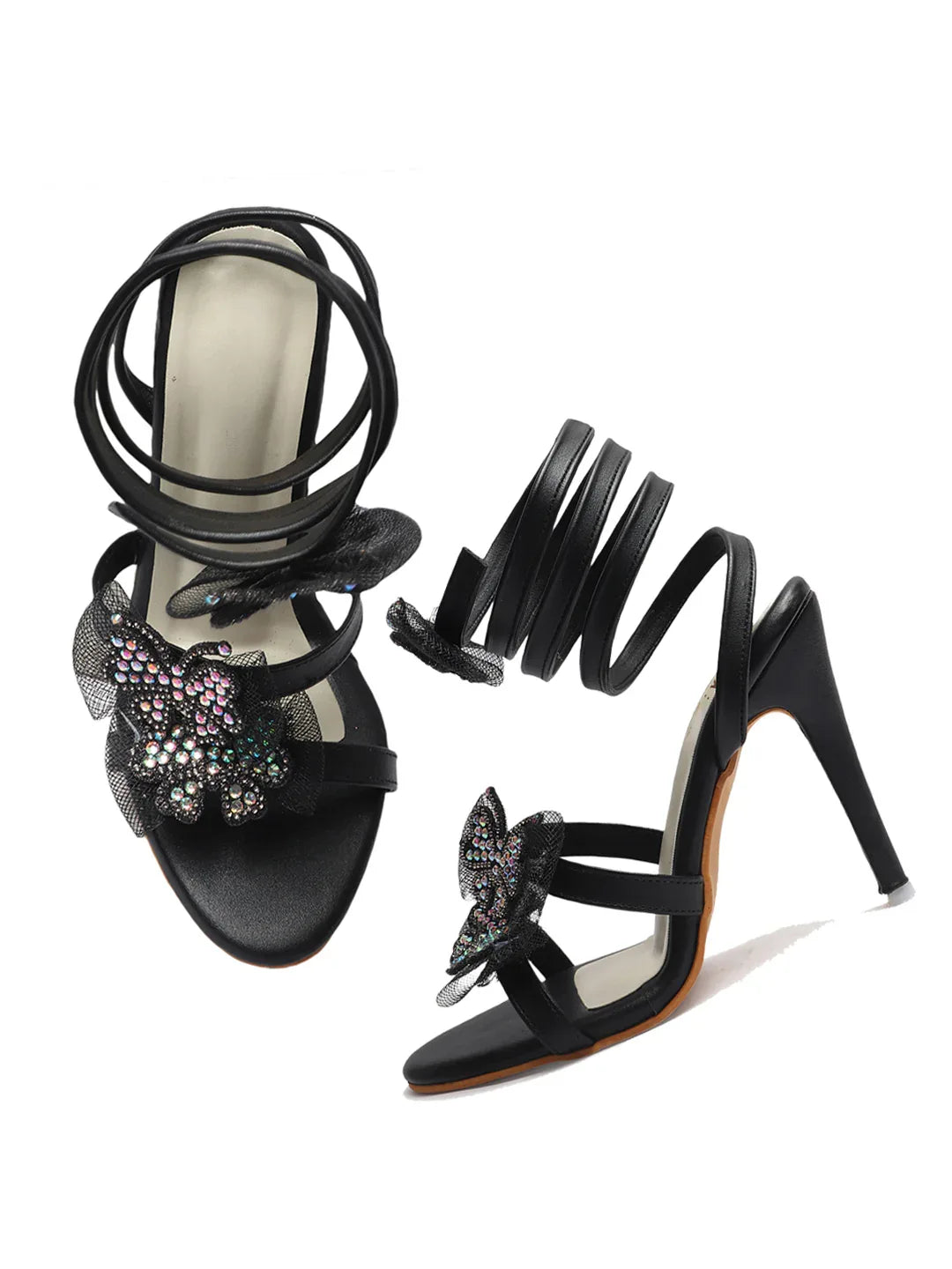 Glam Crystal Flower High Heel Sandals