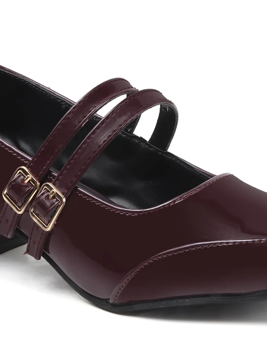Patent Finish Buckle Detail Mid Heels