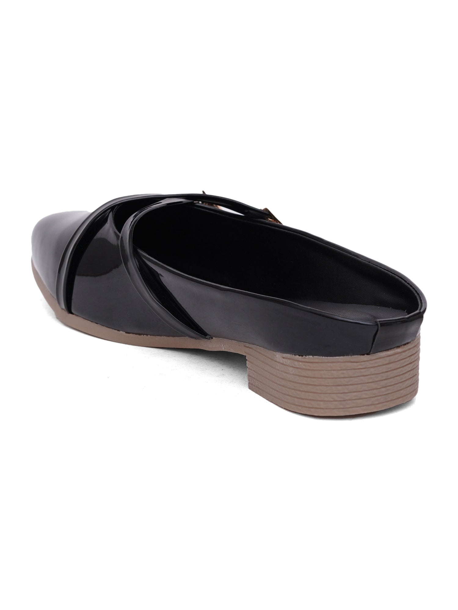 Elegant Double Strap Glossy Pointed Toe Mule Shoes