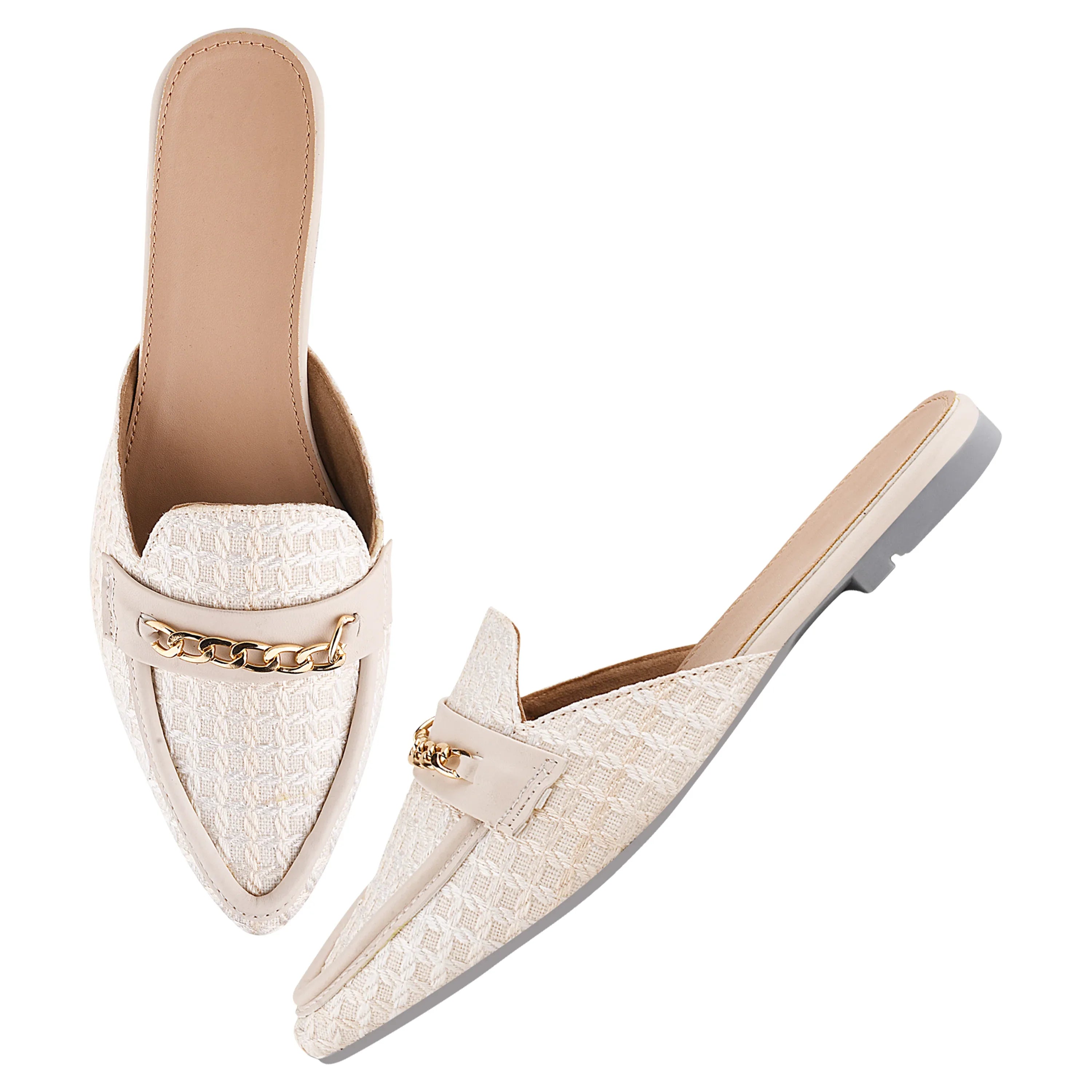Classic Textured Mule with Gold Chain
