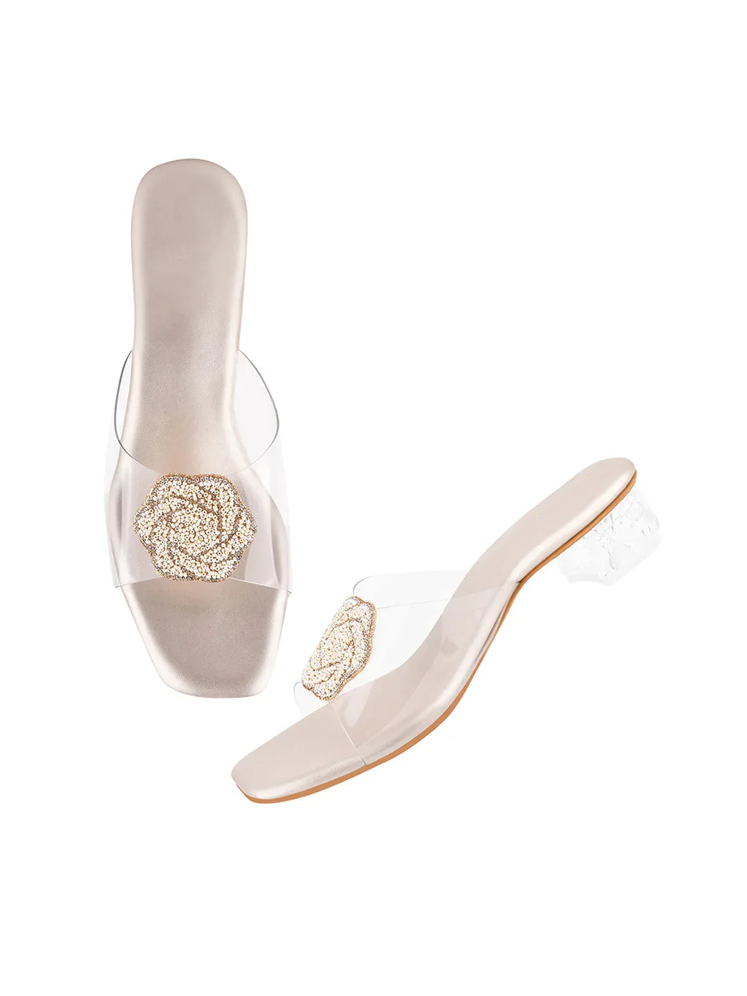 Elegant Crystal Accent Block Heels