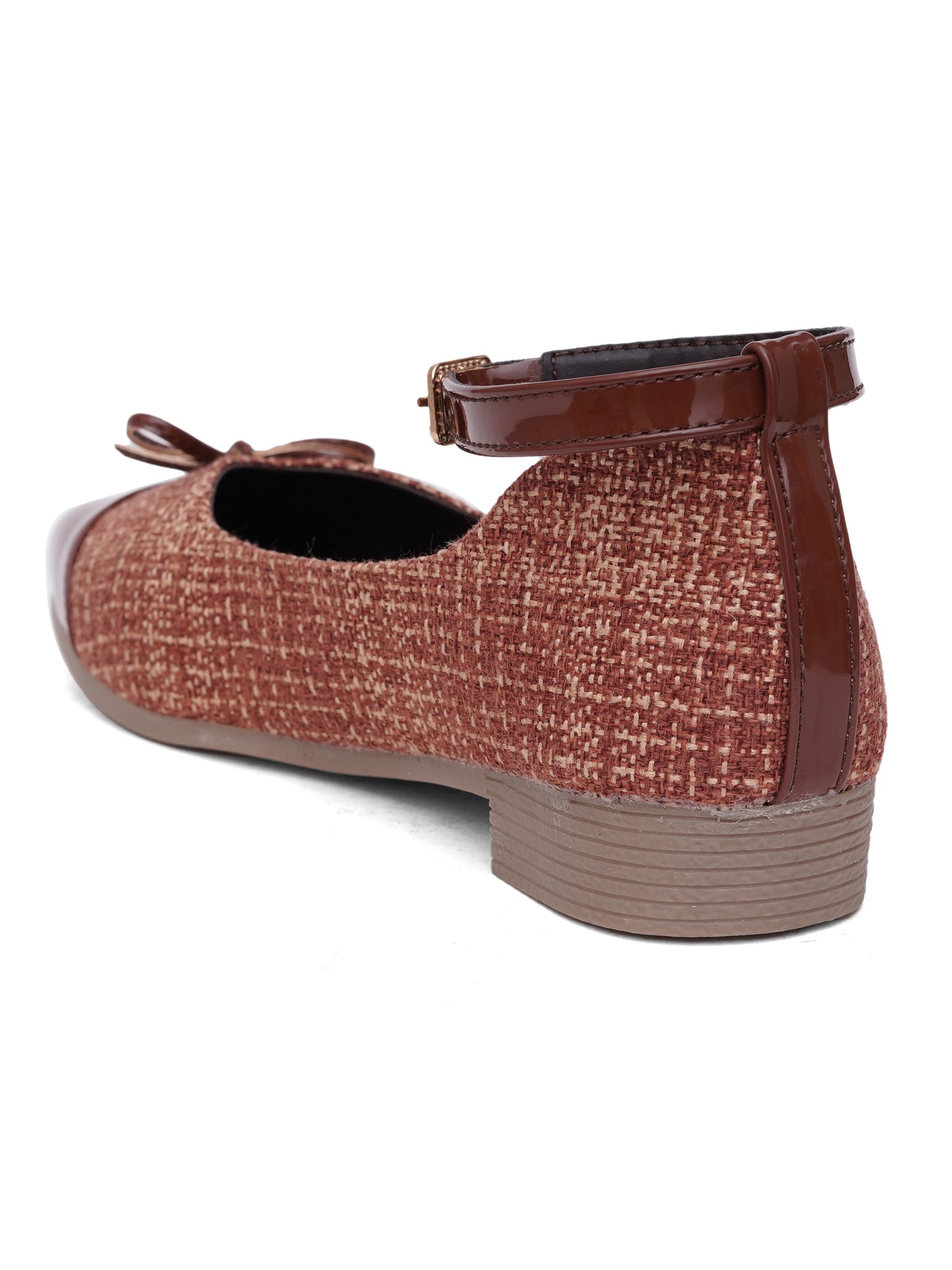 Elegant Tweed Texture Ballet Pumps Bellies with Ankle Strap