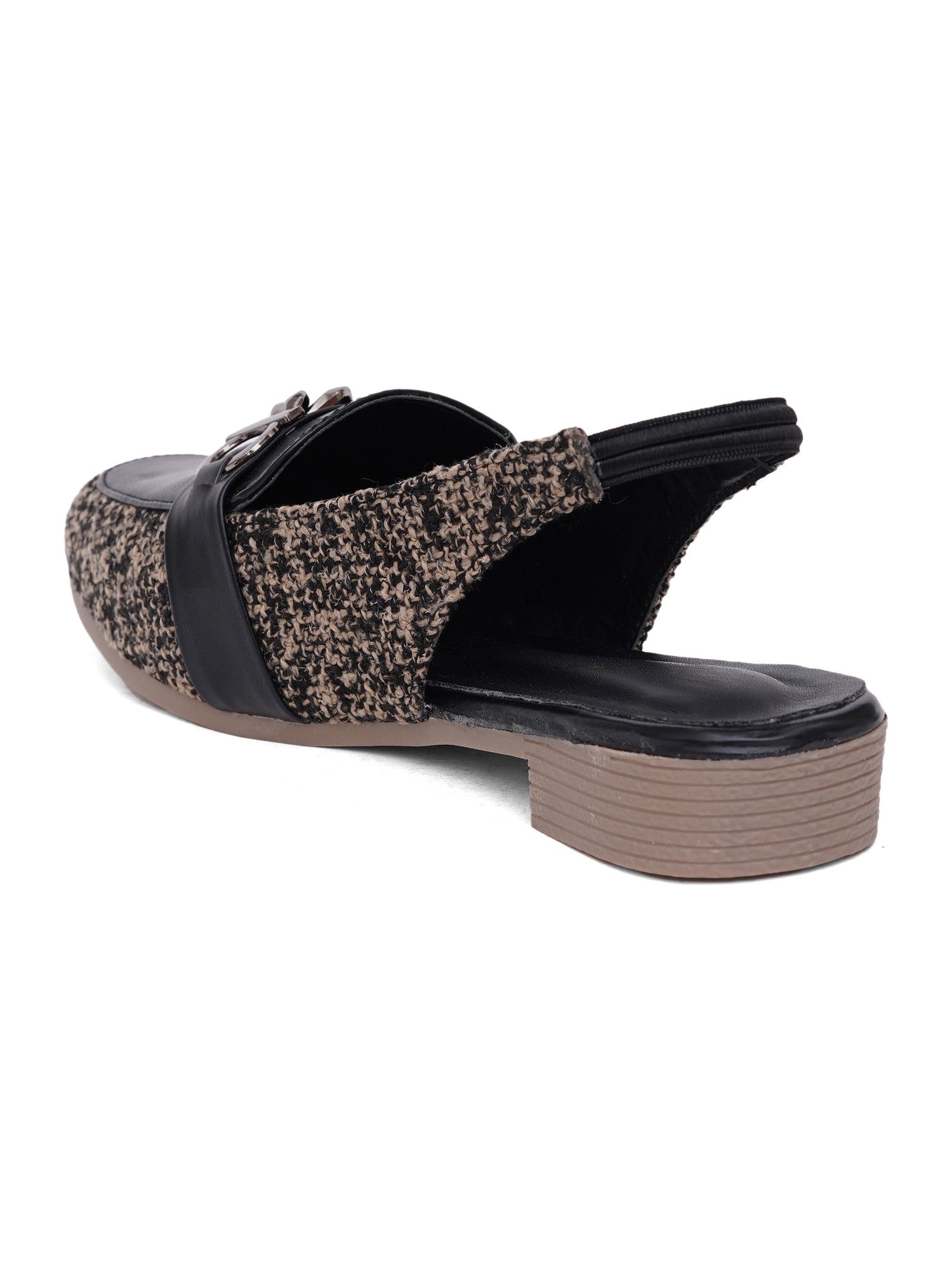 Fashion Tweed Chain Detail Slingback Mules