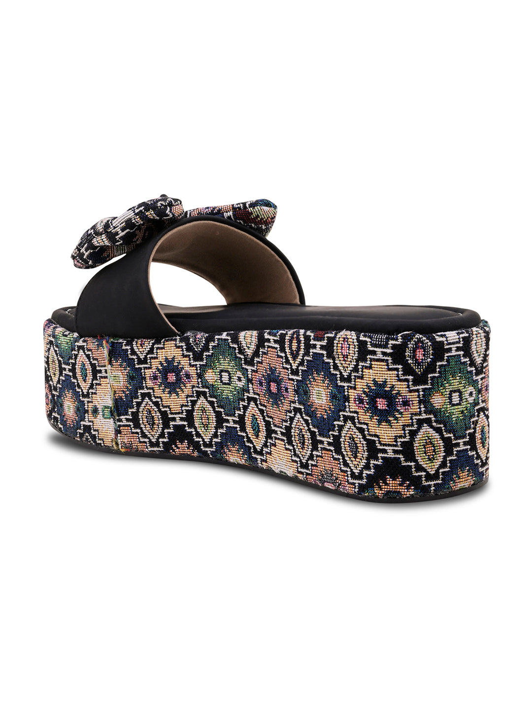 Tribal Boho Bow Printed Platform Wedge Slides