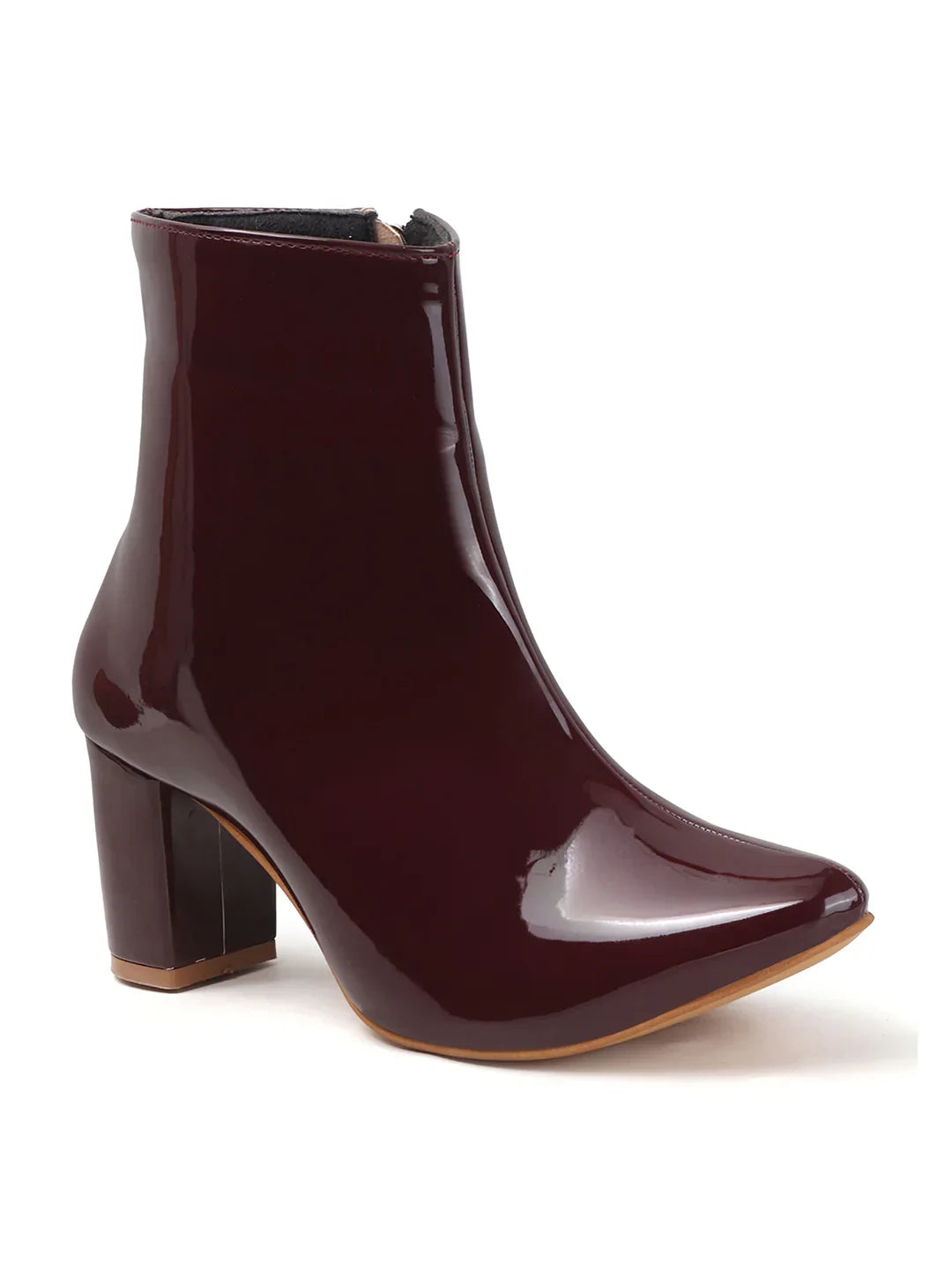 Patent Finish Block Heel Ankle Boots for Women