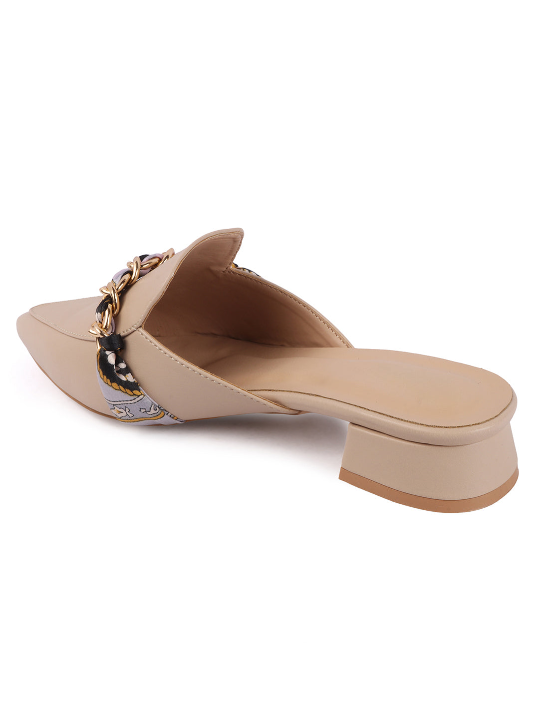 Golden Chain With Fabric Embellshed Solid Mules