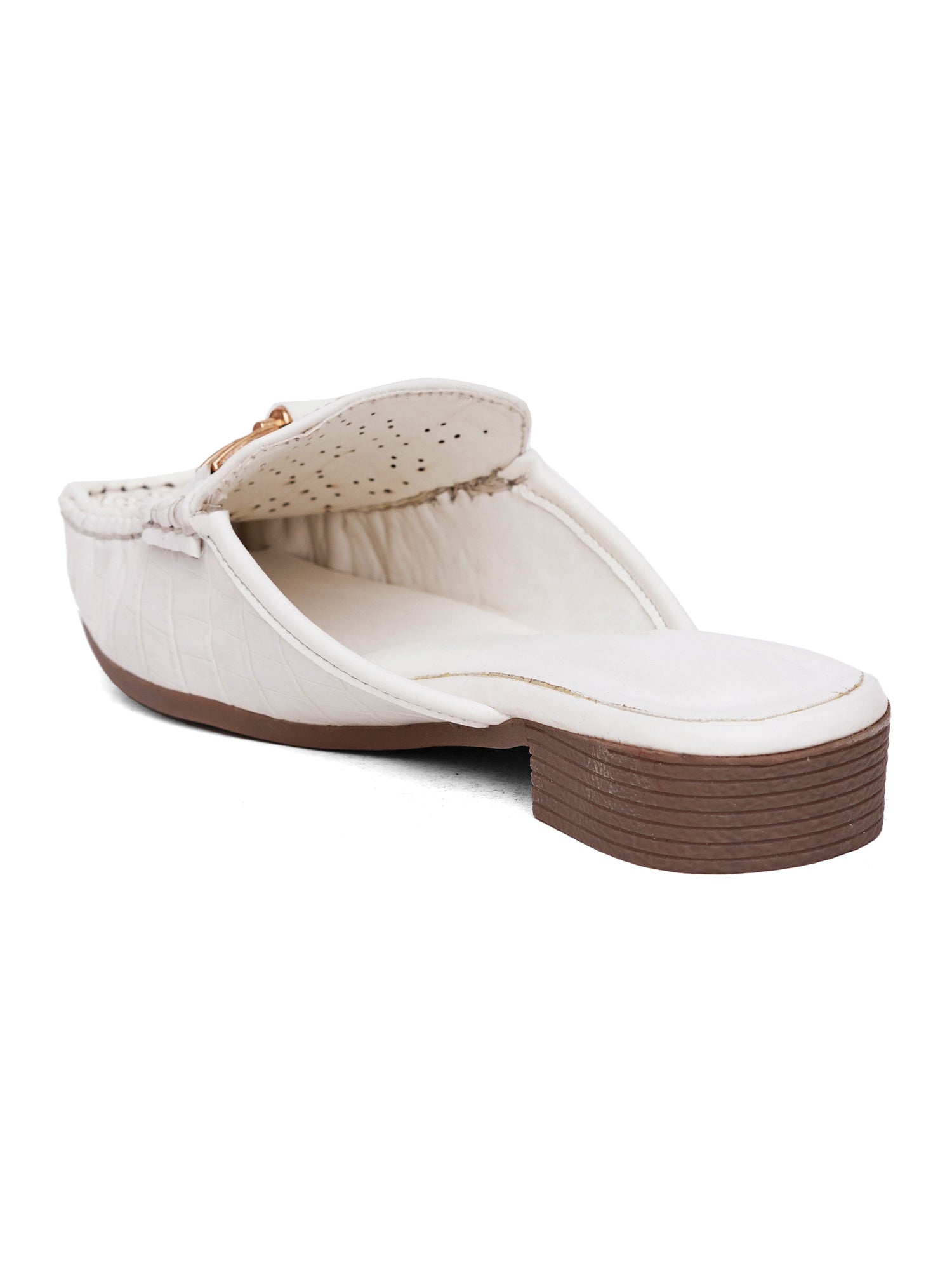 Comfort Cushioned Laser Slip-On Cut Loafer Mule Flats-White