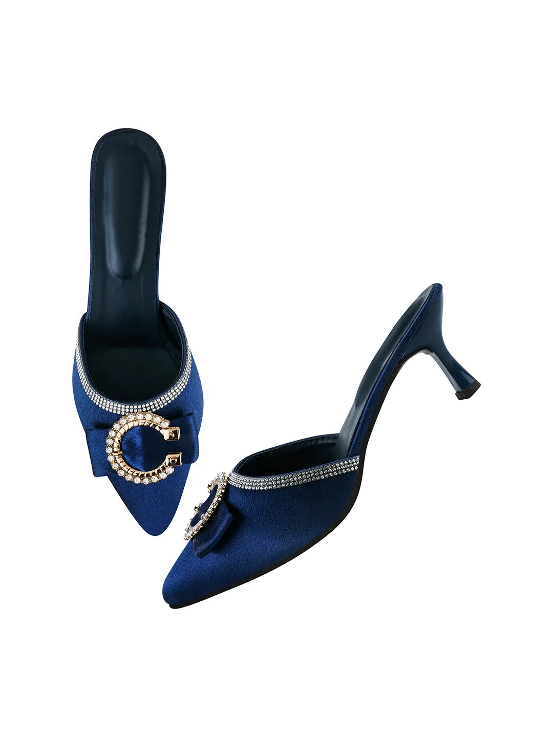 Stylish Pointed Toe Slip-On Heels for Women – Buckle Detail