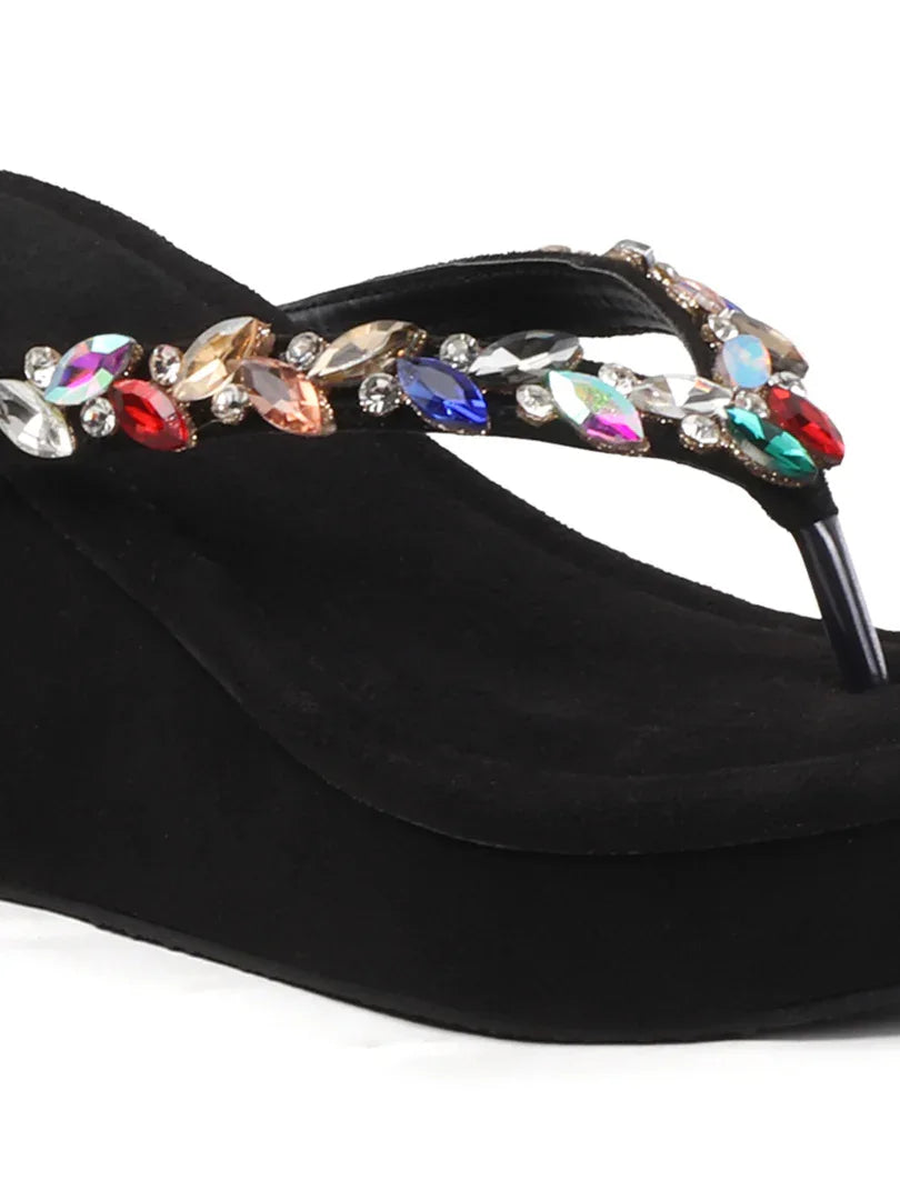 Jewel Detail Comfort Wedge Slides