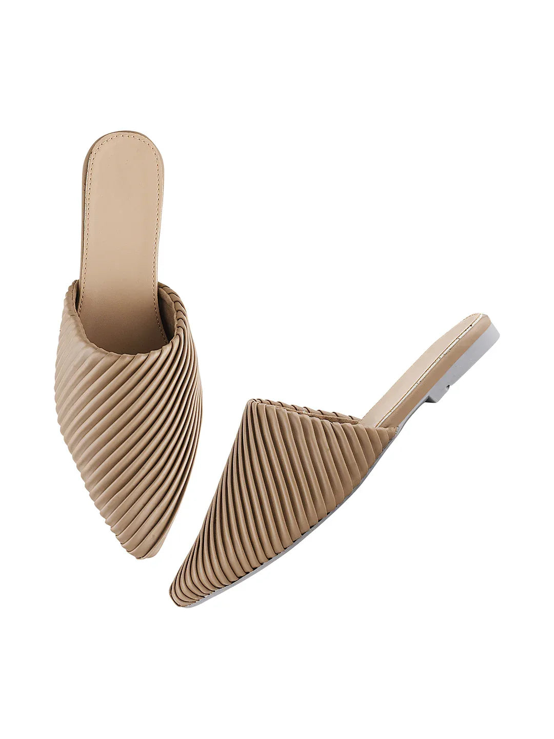 Modern Ribbed Finish Pointed Toe Mules