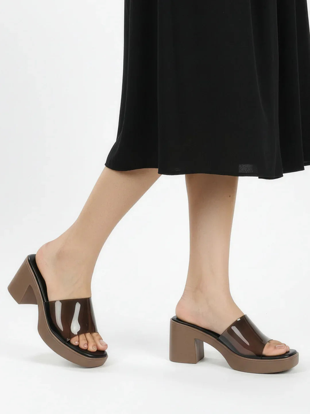 Modern Gloss Strap Mid Heel Slides